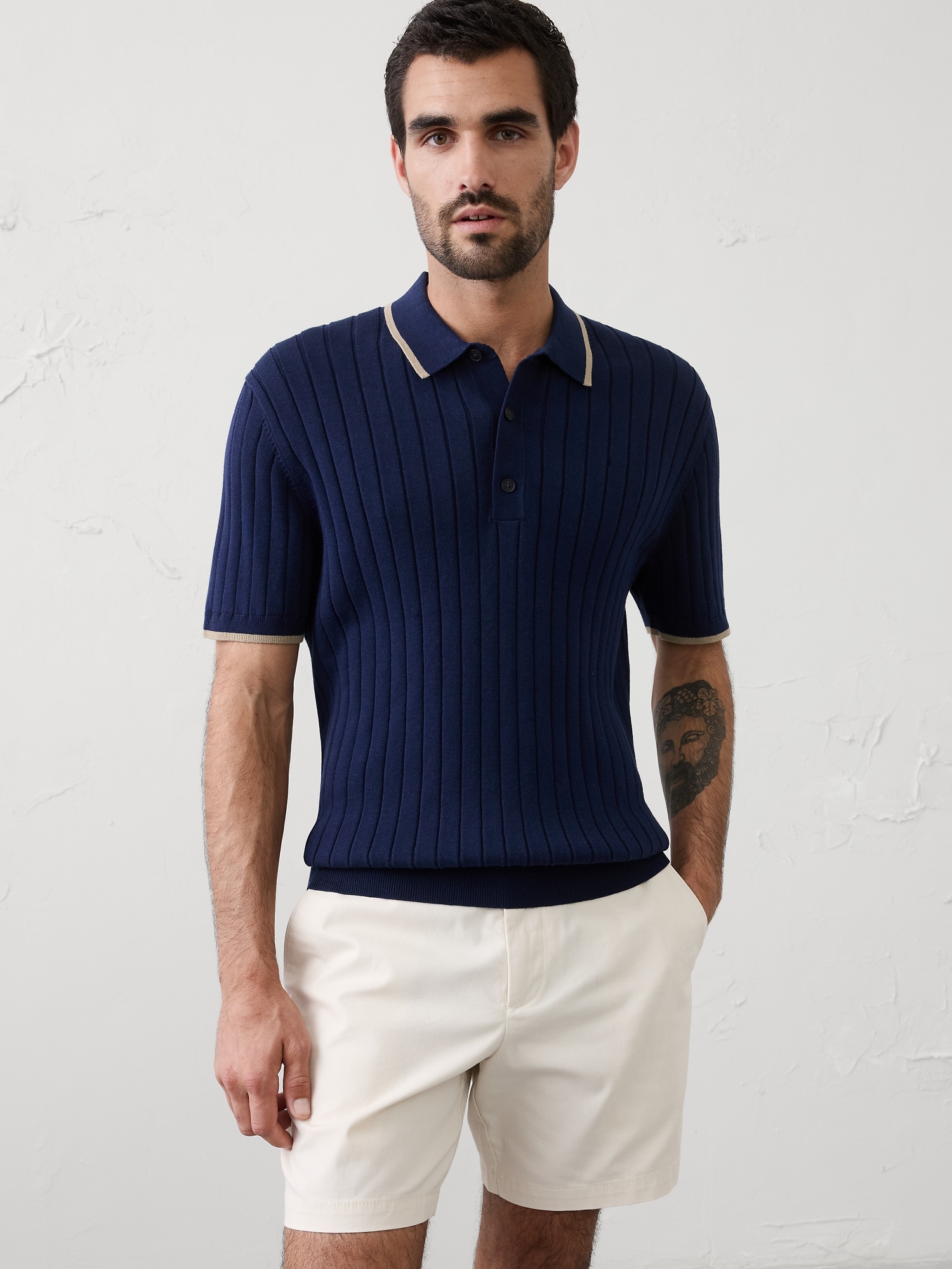 Slim-Fit Wide-Ribbed Sweater Polo