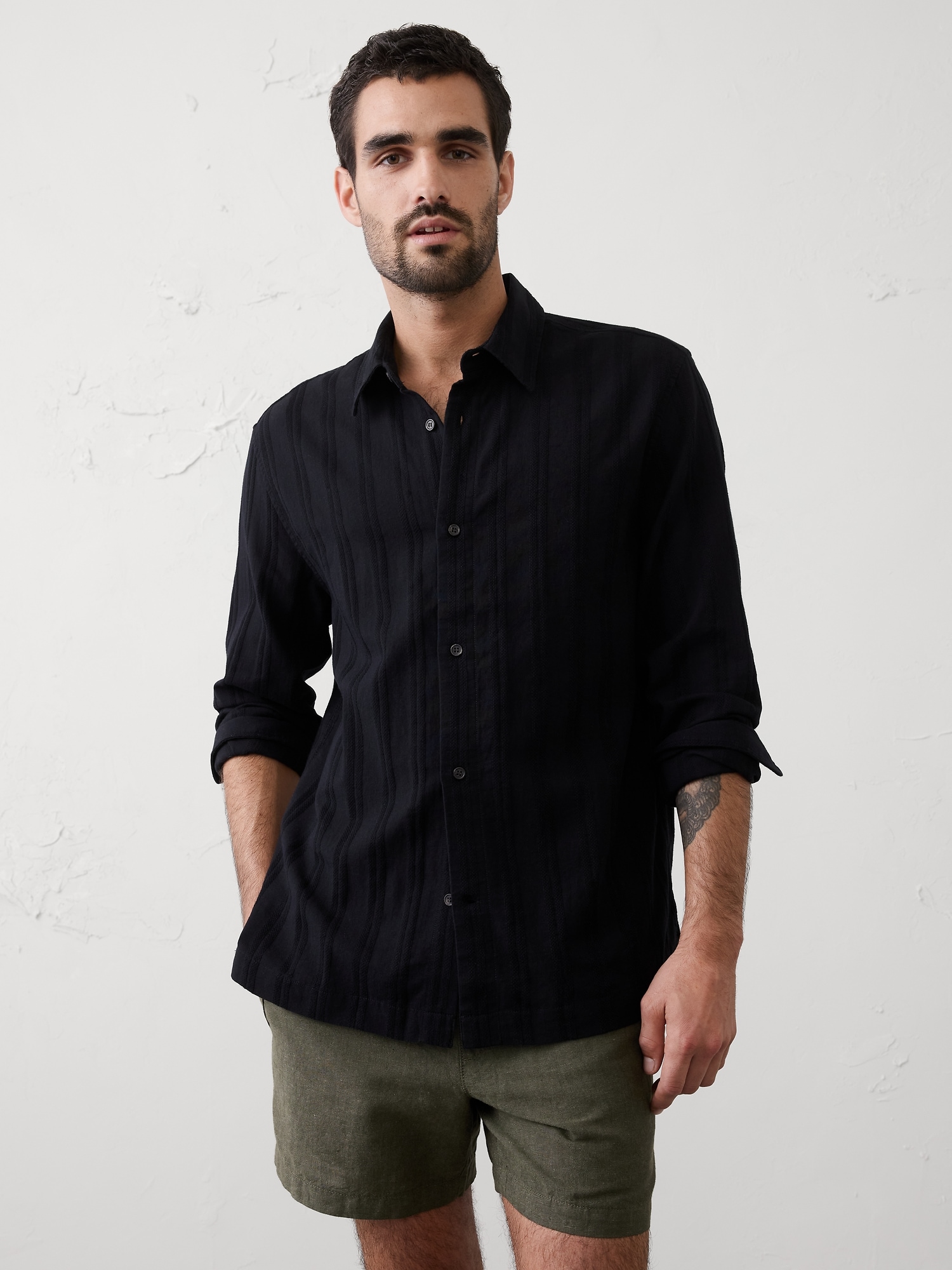 Standard-Fit Textured Resort Shirt