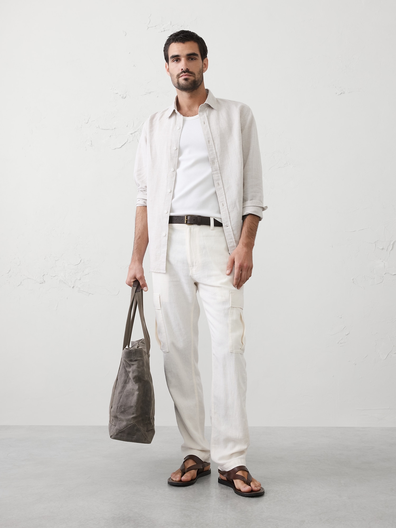 Image number 1 showing, Slim-Straight Linen-Blend Cargos