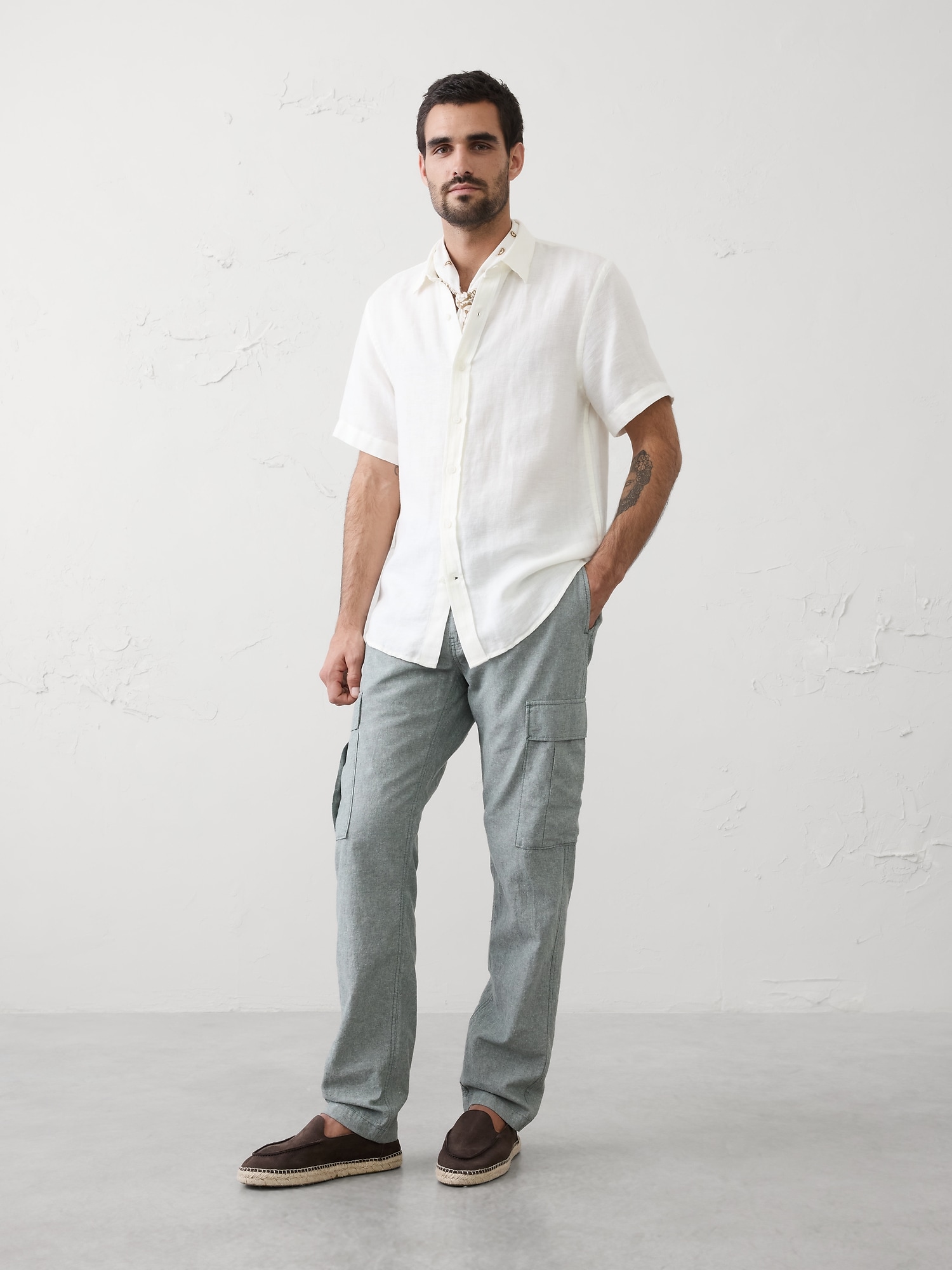 Image number 1 showing, Slim-Straight Linen-Blend Cargos