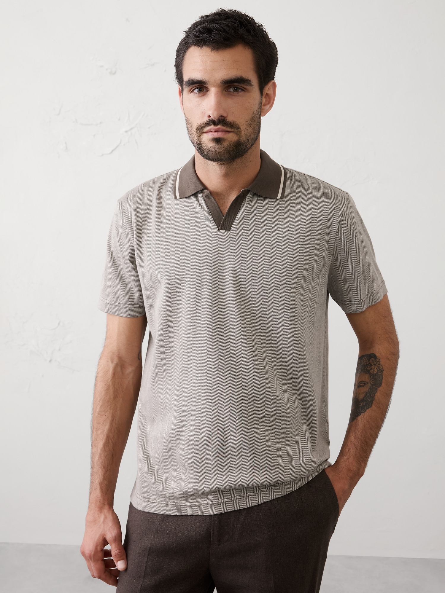 Image number 1 showing, Standard-Fit Luxe Touch Johnny-Collar Polo