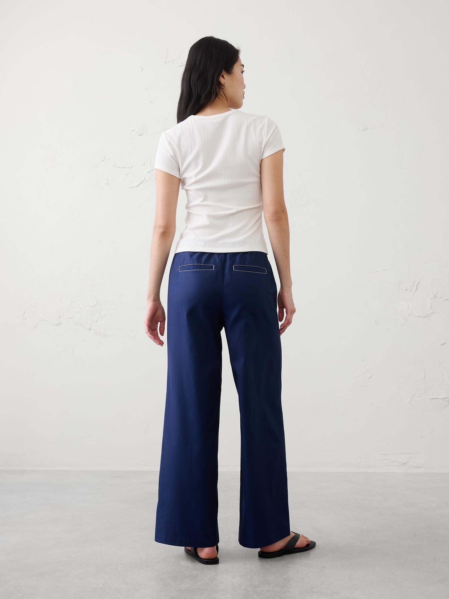 Image number 2 showing, Wide-Leg Mid-Rise Twill Pull-On Utility Pant
