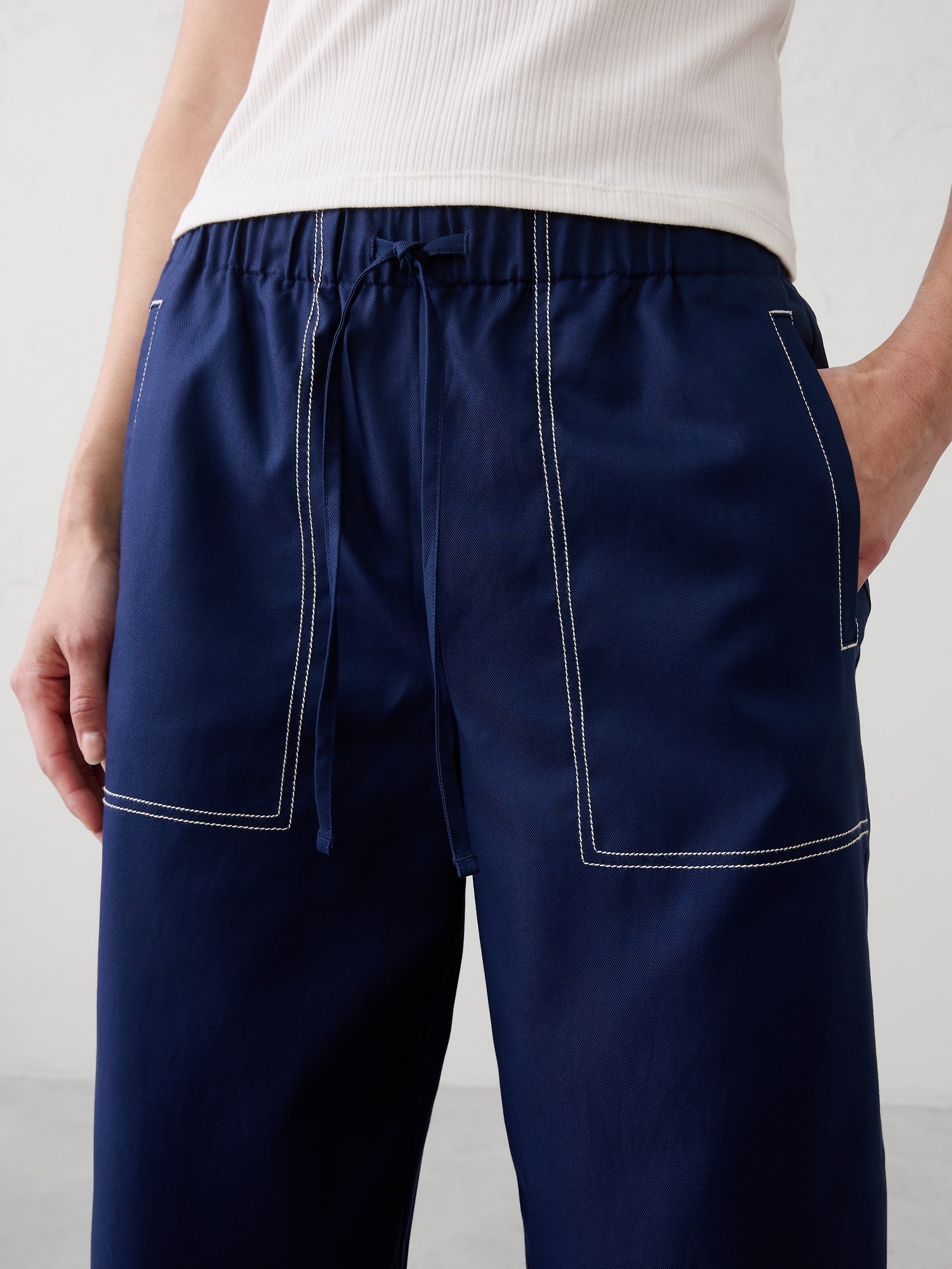 Image number 3 showing, Wide-Leg Mid-Rise Twill Pull-On Utility Pant