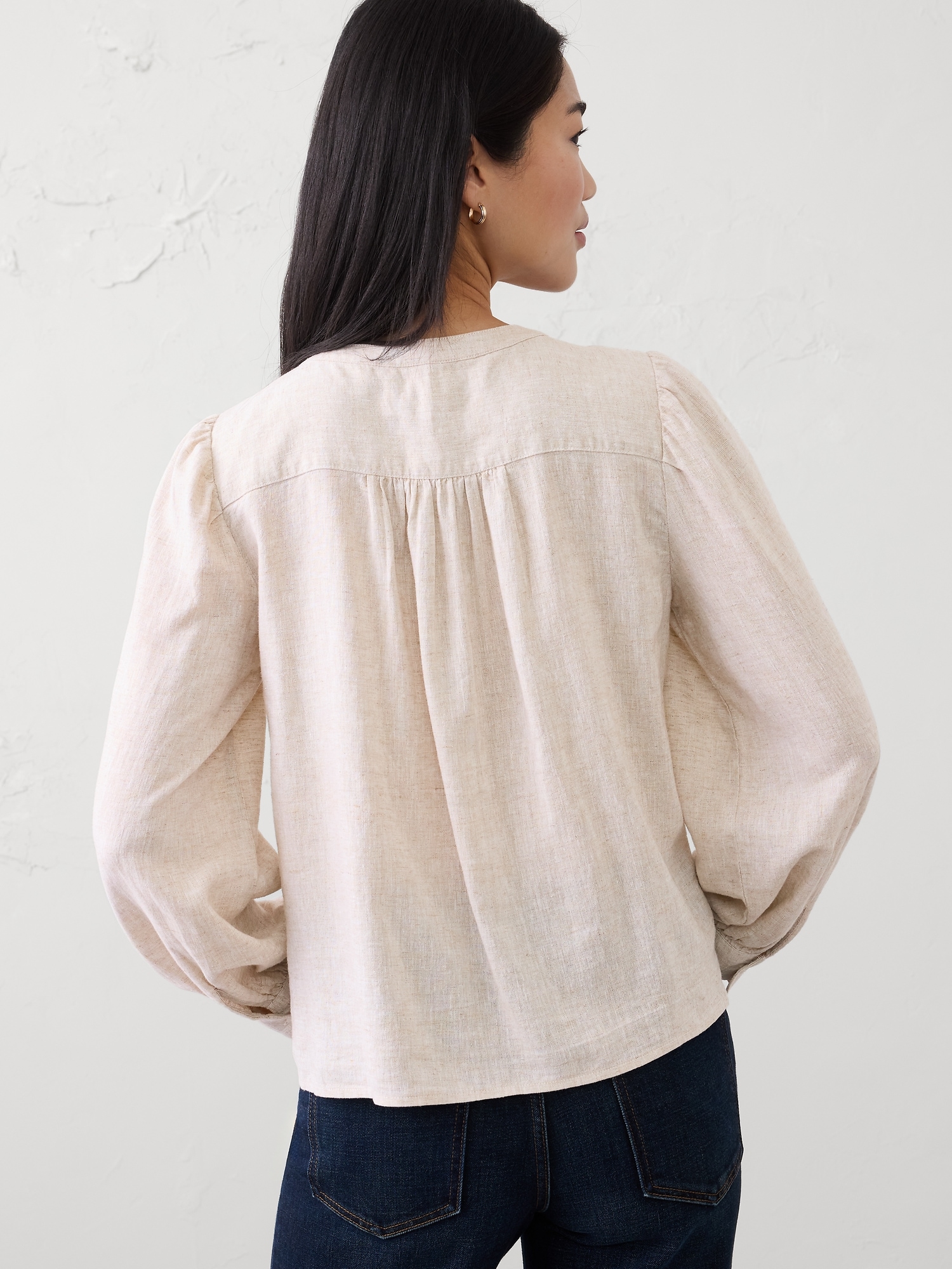 Image number 2 showing, Linen-Blend Drapey Embroidered Top