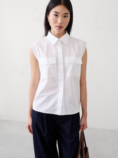 Trapunto Cap-Sleeve Shirt