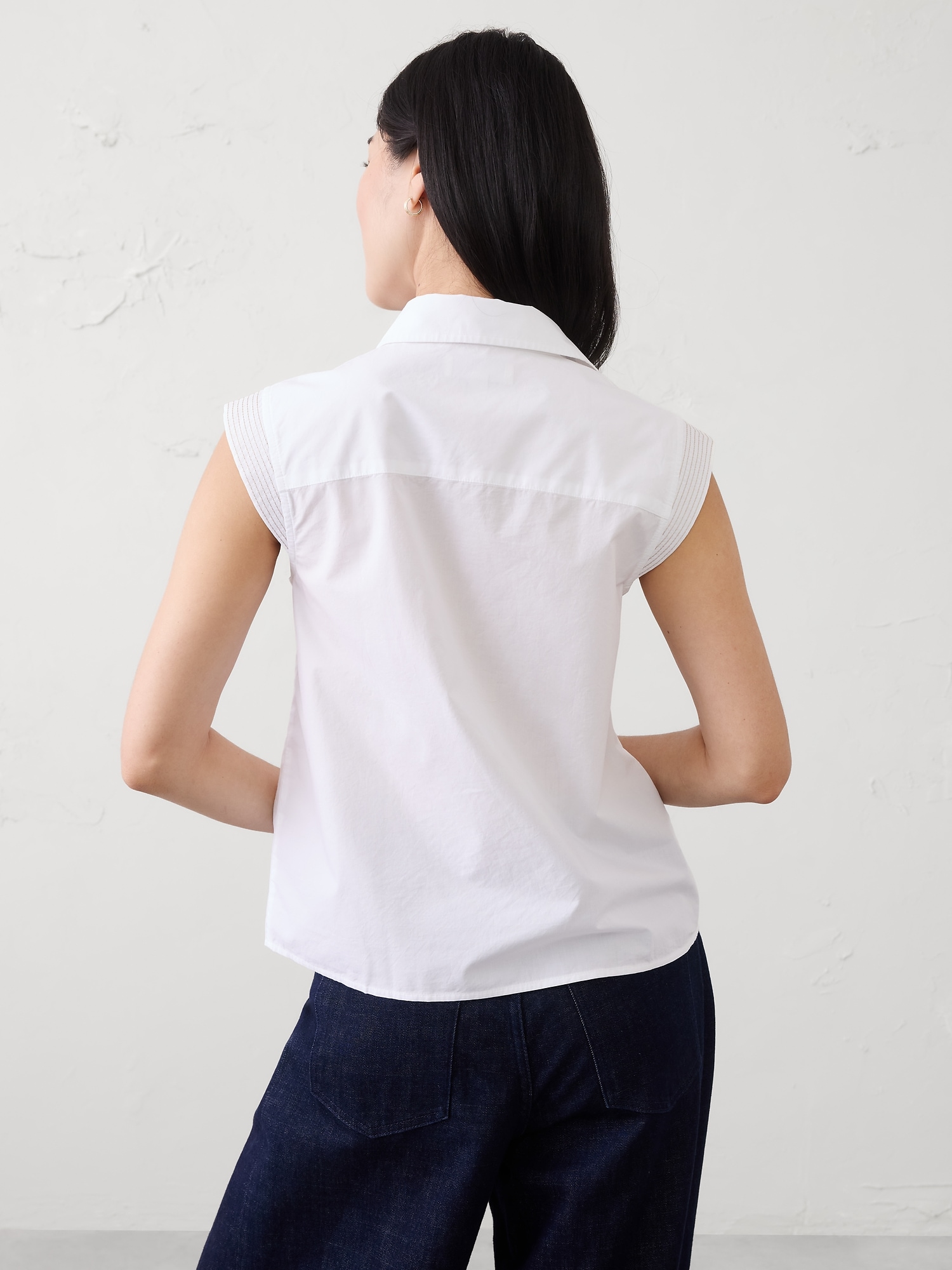 Image number 7 showing, Denim Trapunto Cap-Sleeve Shirt