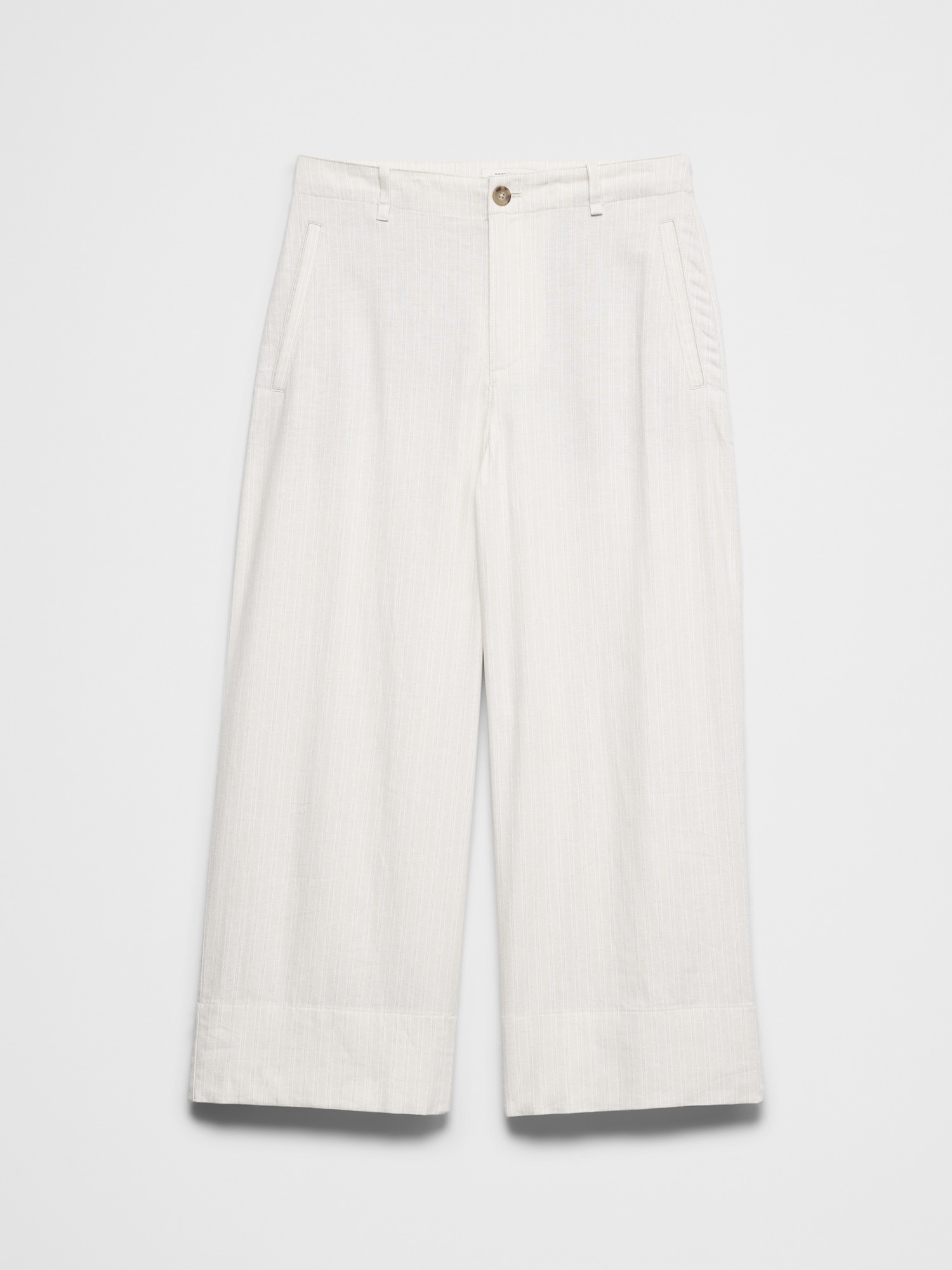 Image number 4 showing, Wide-Leg High-Rise Stripe Linen-Blend Cropped Pant