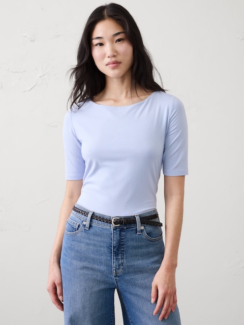 Soft Stretch Elbow-Sleeve Top