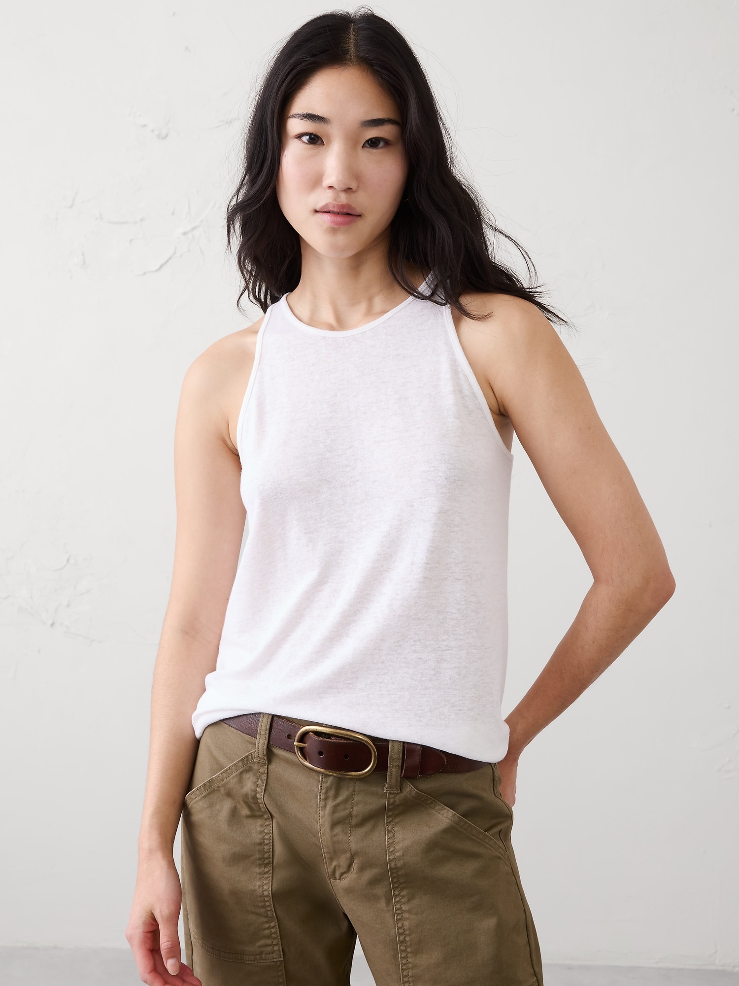 Image number 1 showing, Linen-Blend Racer Back Tank