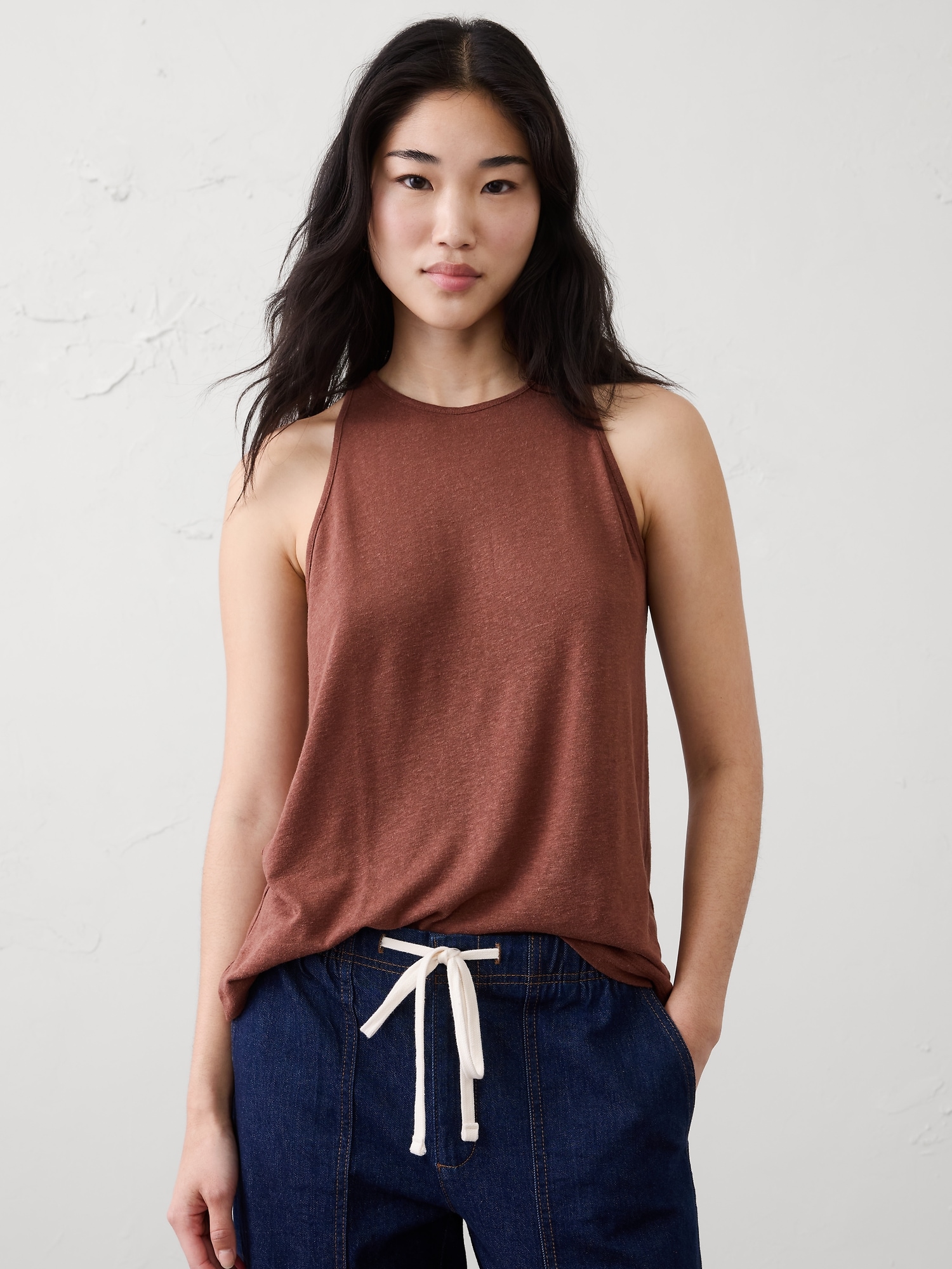 Image number 1 showing, Linen-Blend Racer Back Tank