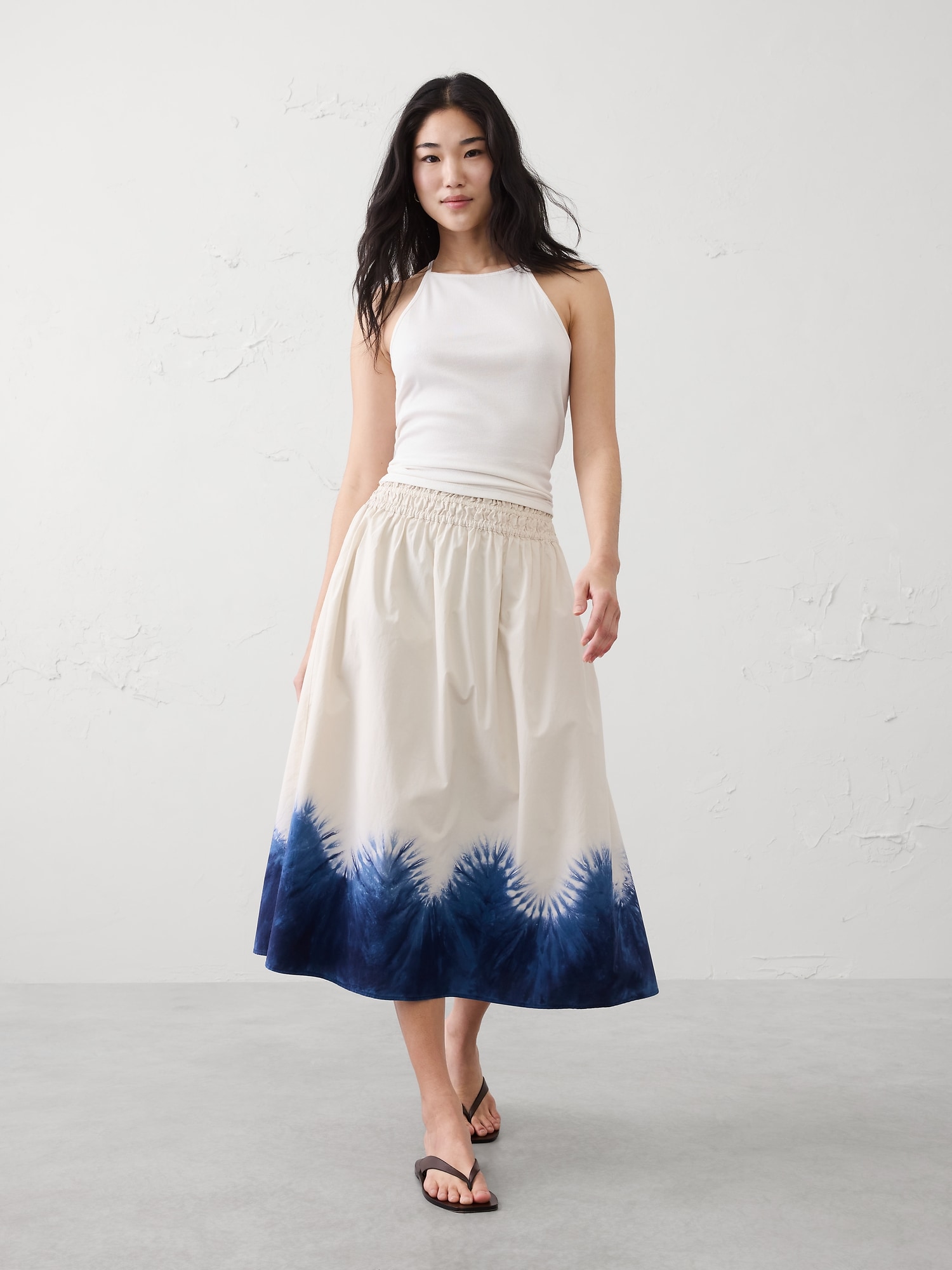 Image number 1 showing, Poplin Smocked-Waist Midi Skirt