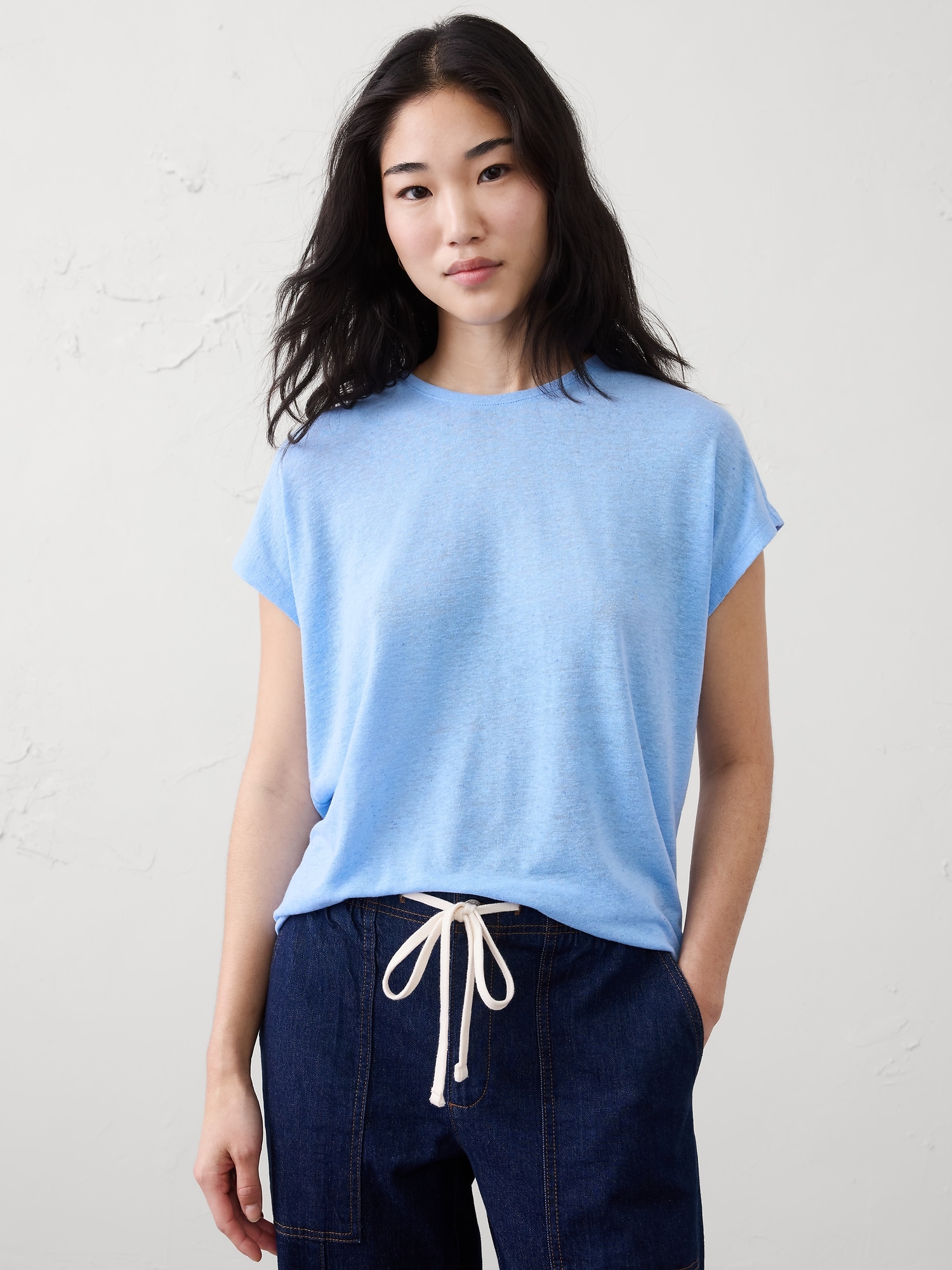 Image number 1 showing, Linen-Blend Cap-Sleeve T-Shirt