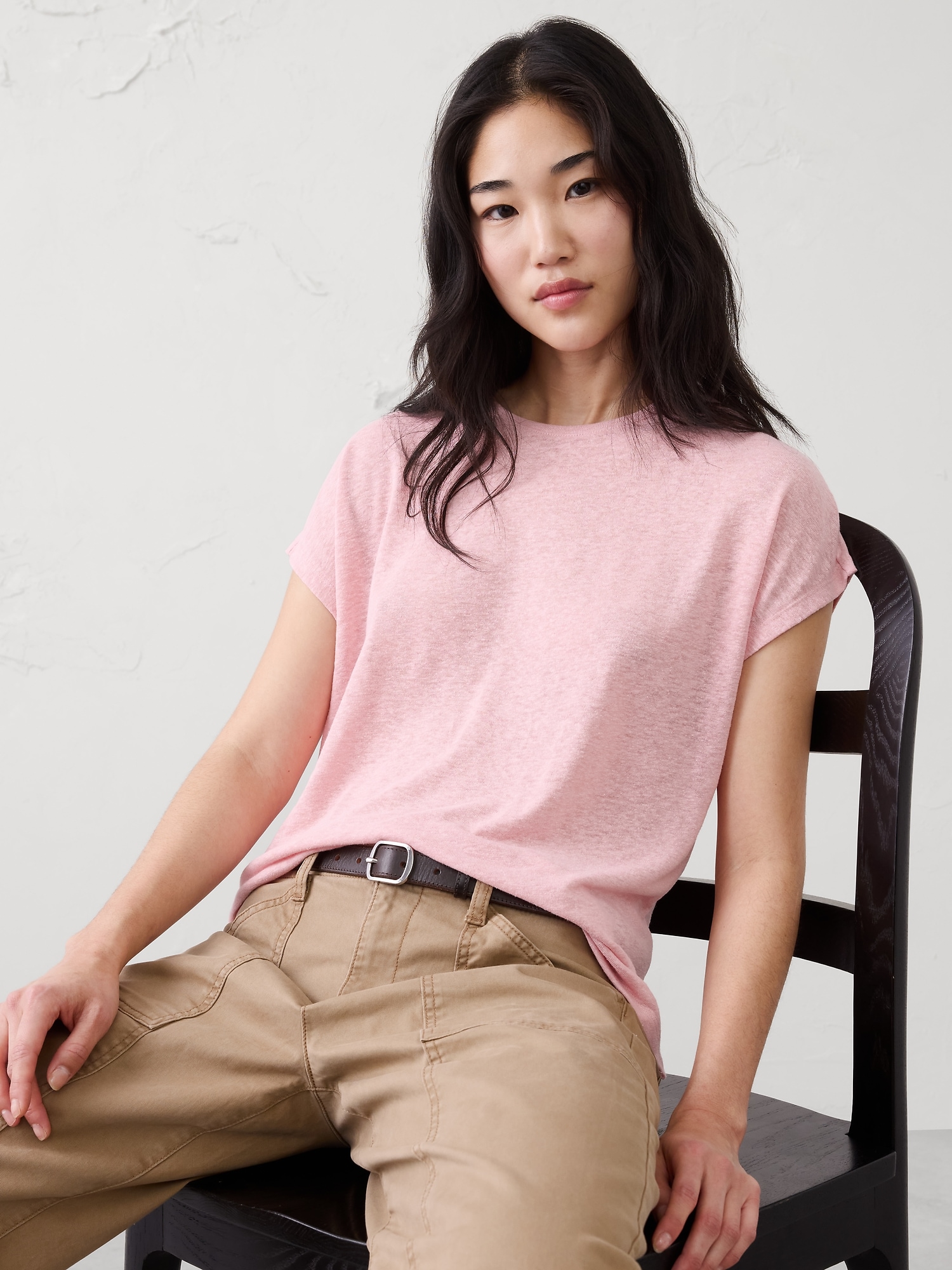 Image number 6 showing, Linen-Blend Cap-Sleeve T-Shirt