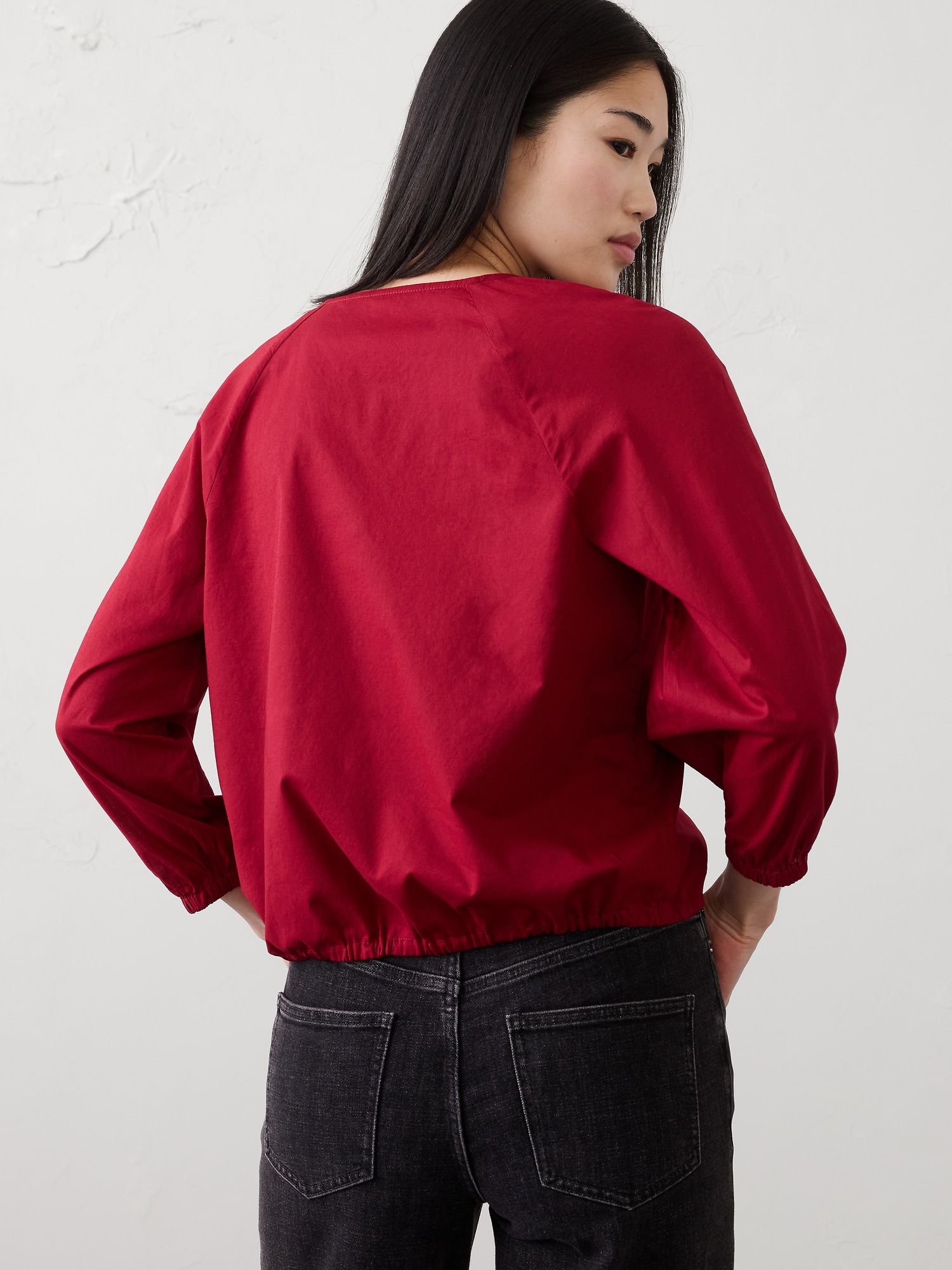 Image number 2 showing, Voile Blouson-Sleeve Drawstring-Hem Top