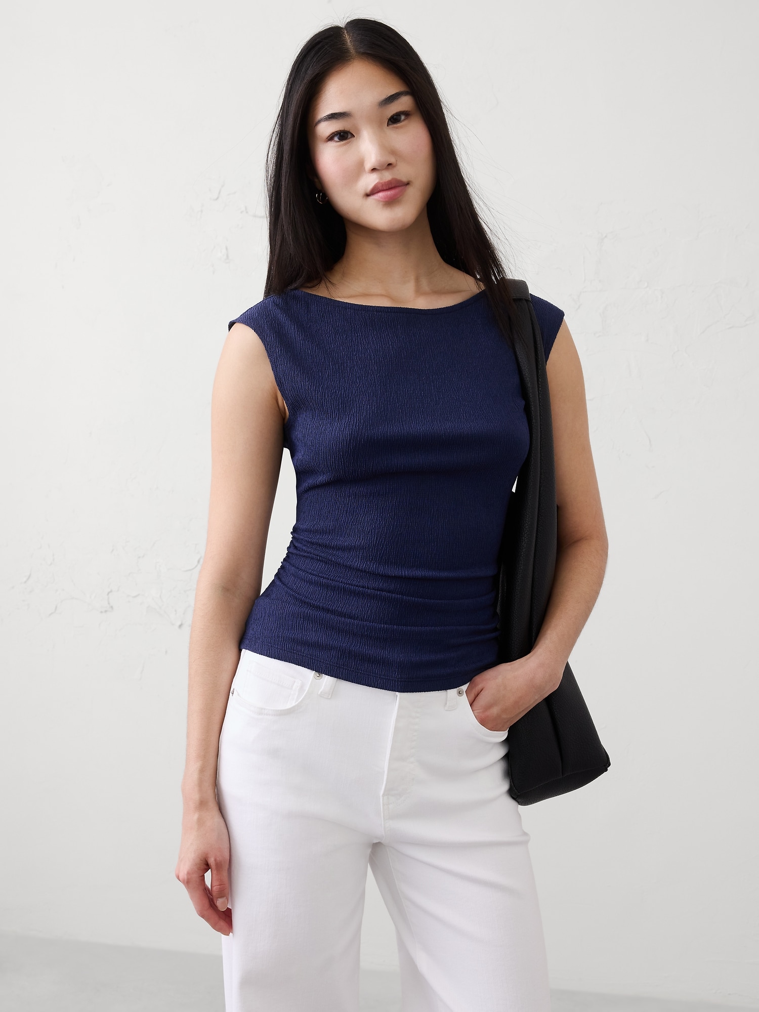 Image number 1 showing, Textured Smocked Ruched Top