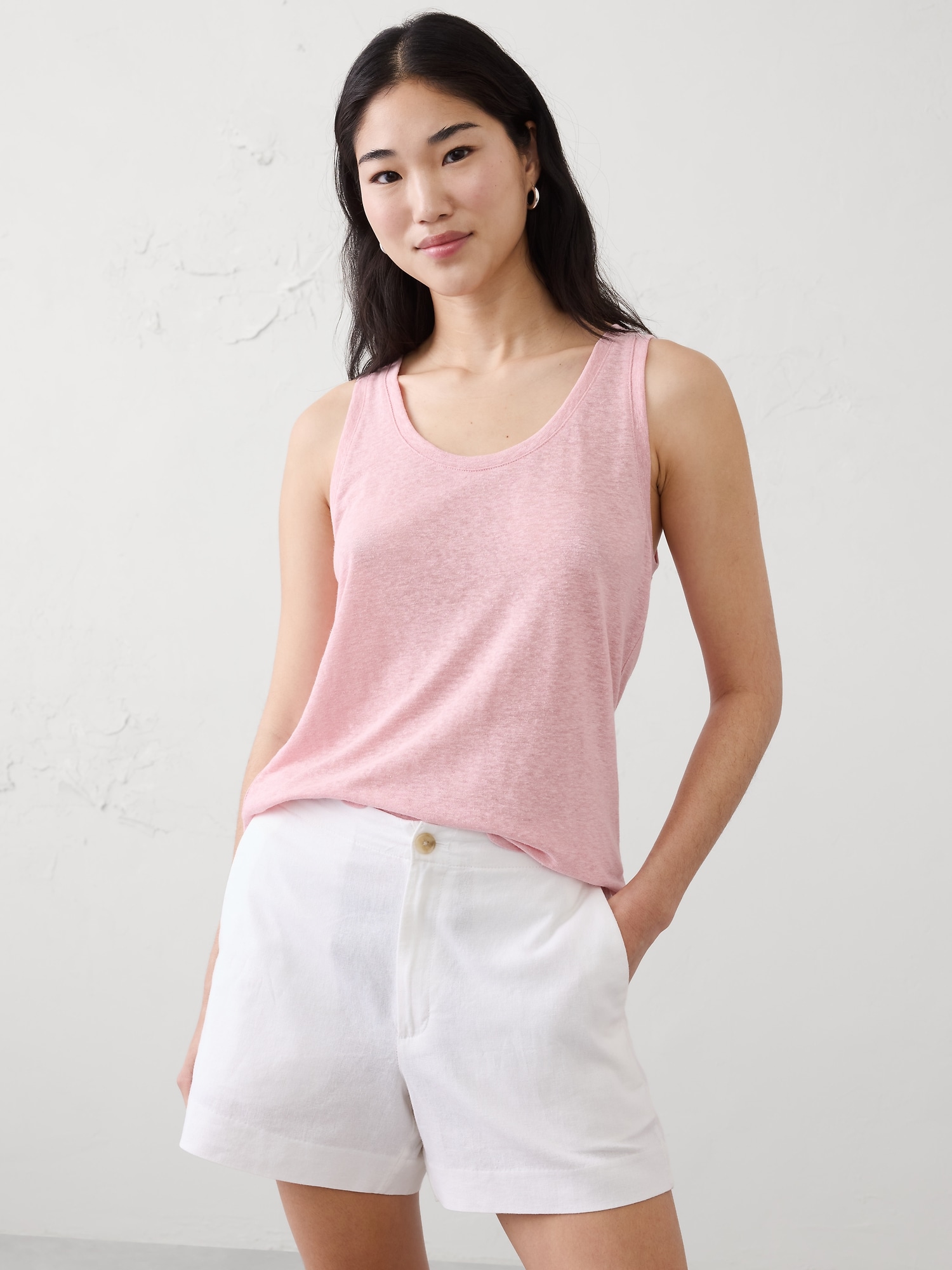 Image number 1 showing, Linen-Blend Scoop-Neck Tank