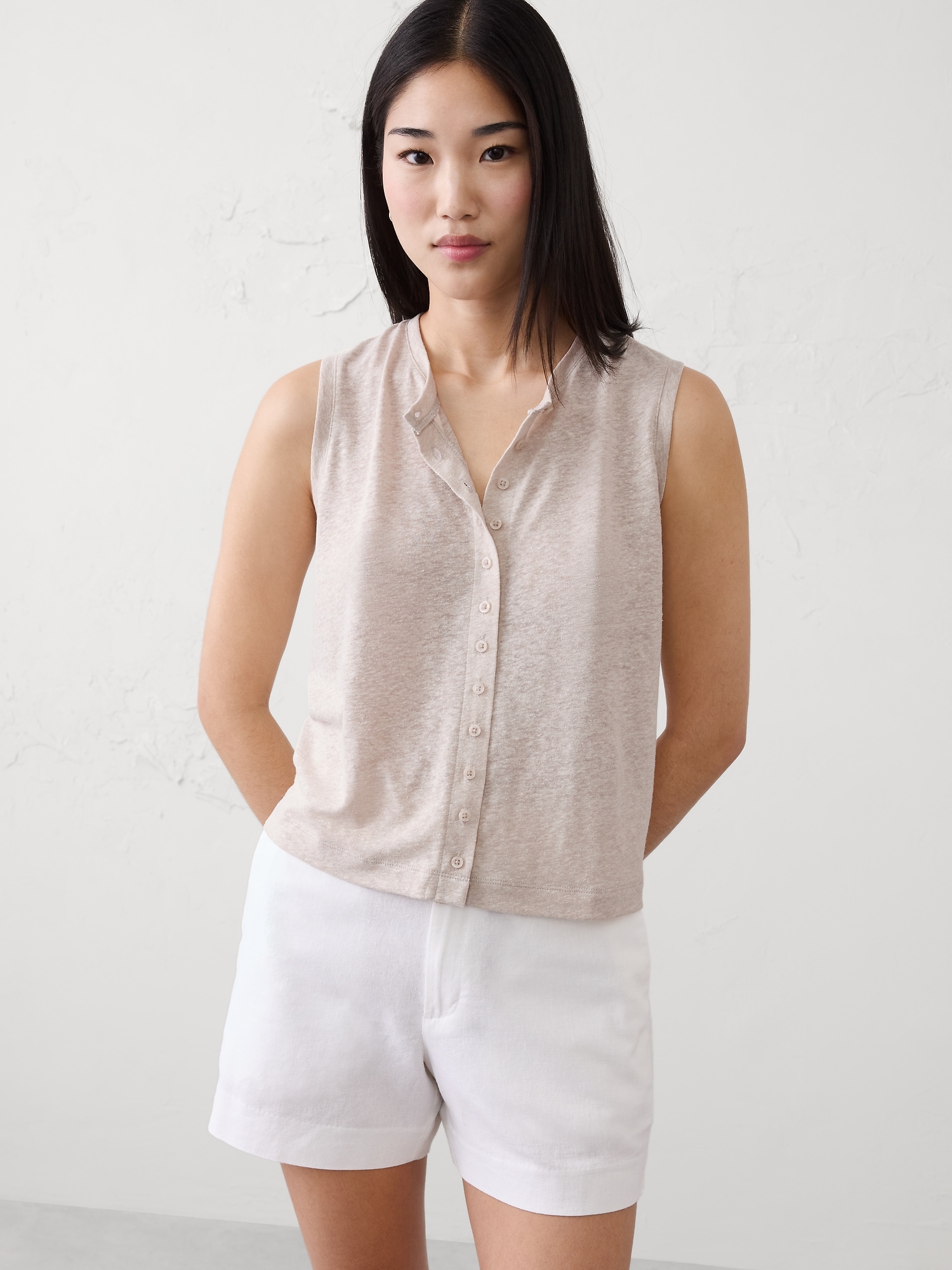 Image number 1 showing, Linen-Blend Tank