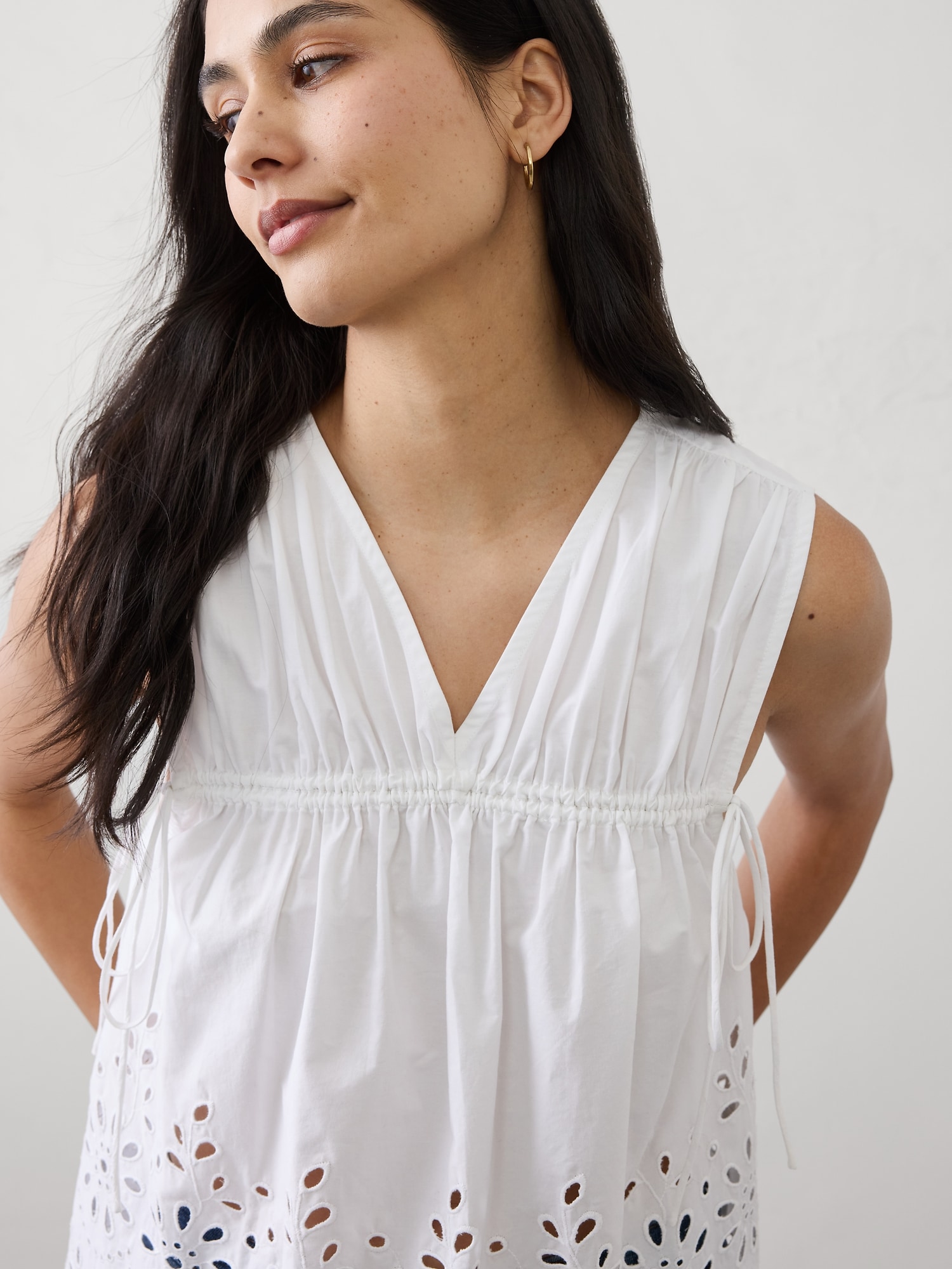 Image number 3 showing, Poplin Cinched-Ties Eyelet Top