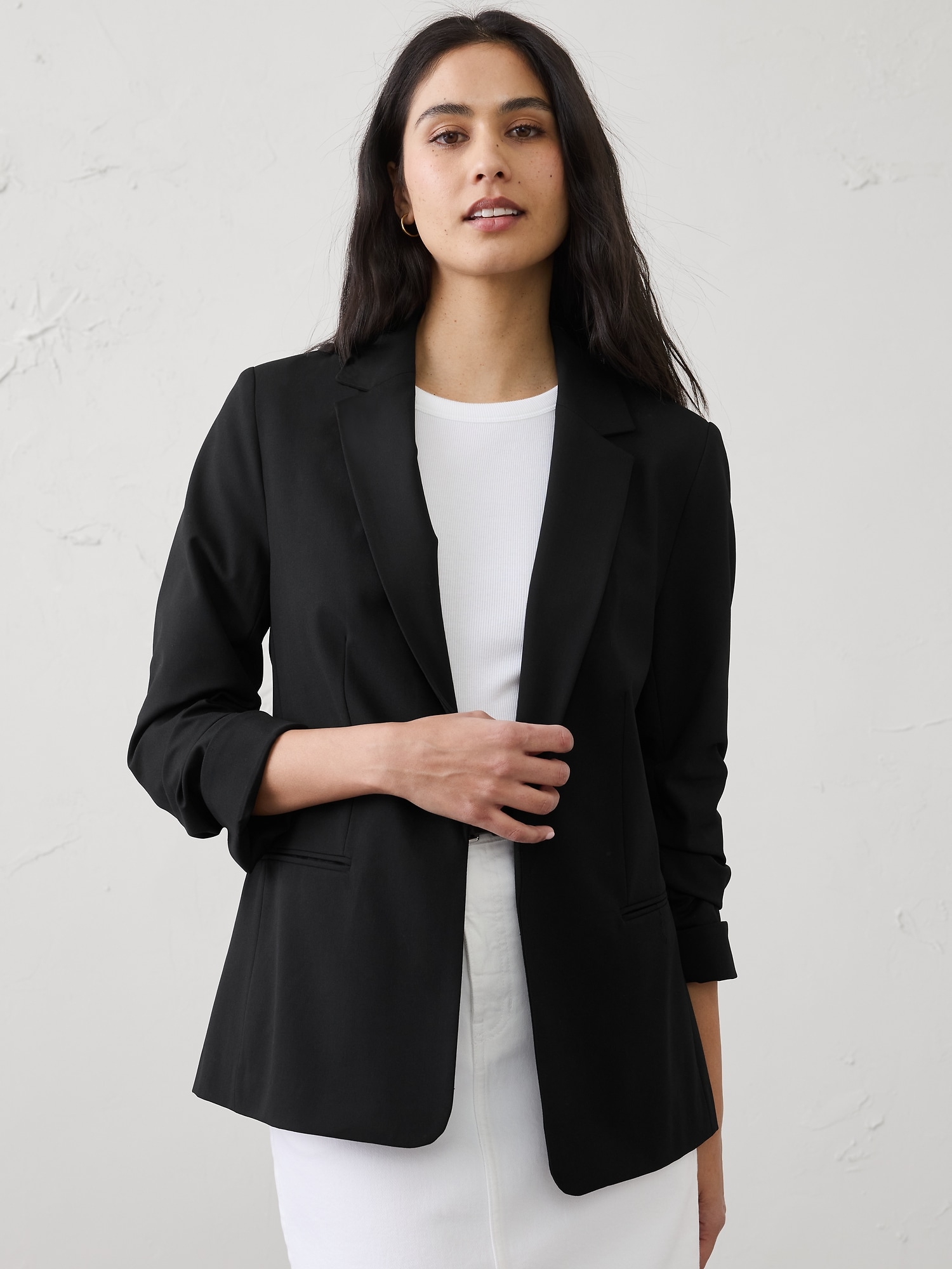 Image number 1 showing, Sculpted Stretch Ruched-Sleeve Blazer