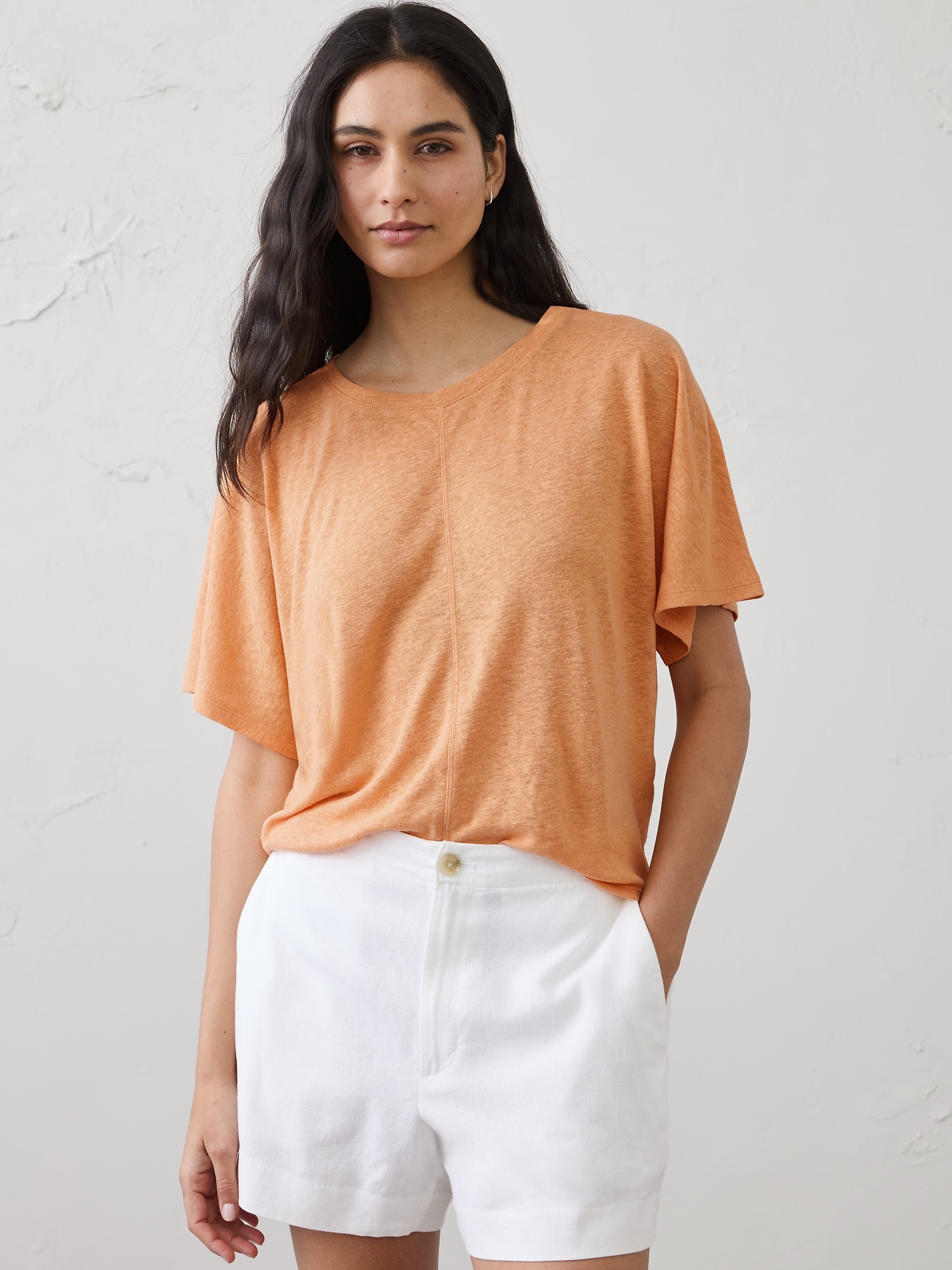 Image number 1 showing, Linen-Blend Dolman-Sleeve T-Shirt