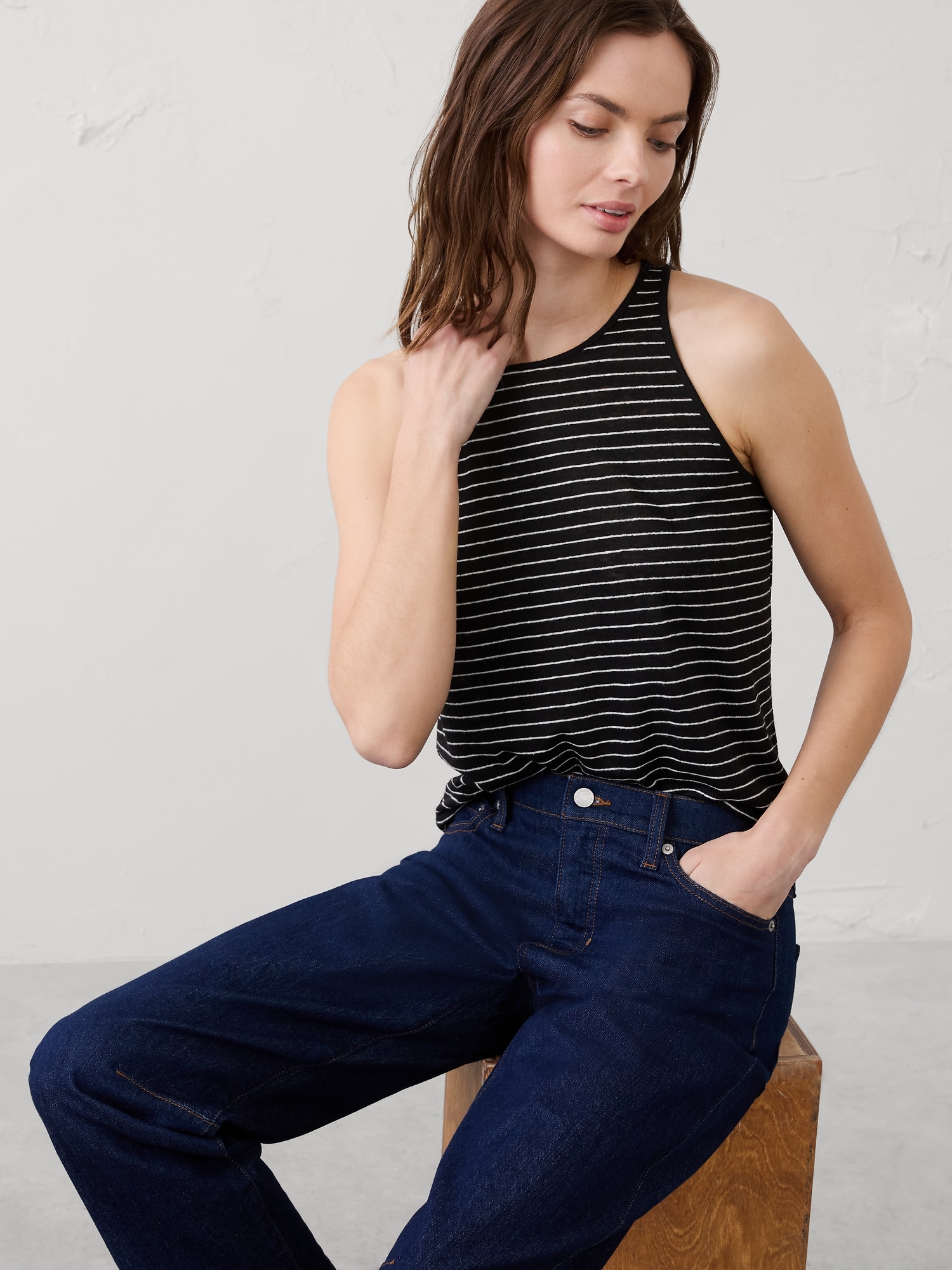 Image number 1 showing, Linen-Blend Racer Back Tank