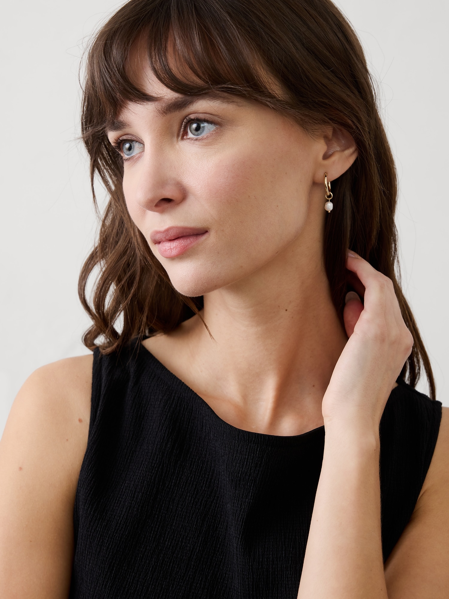 Image number 2 showing, Mini Hoop Pearl Drop Earrings