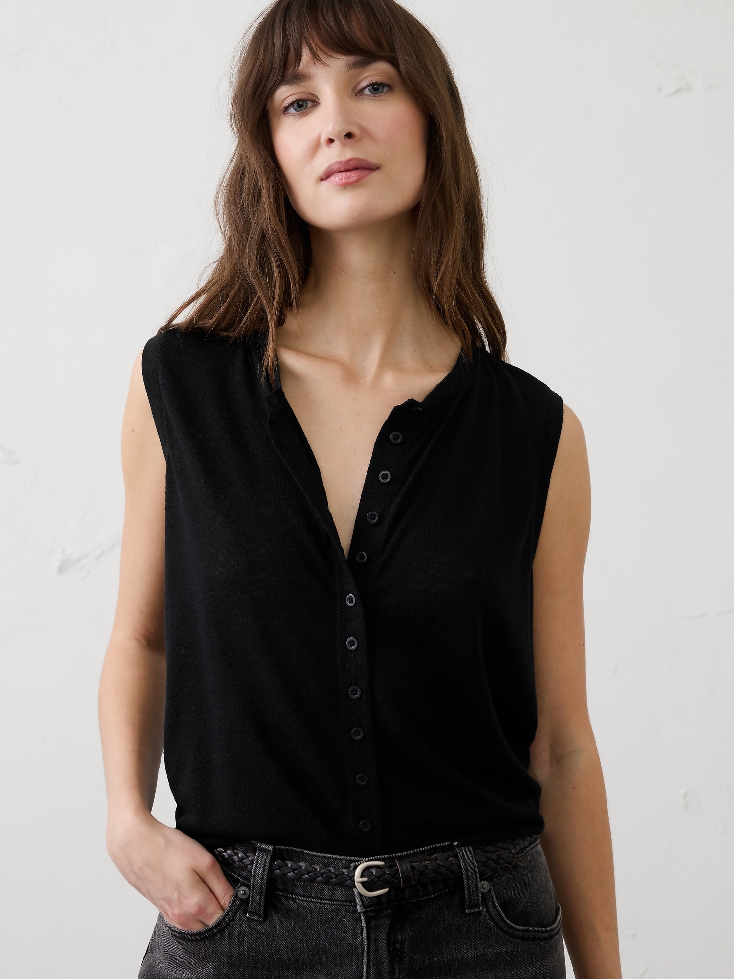 Image number 1 showing, Linen-Blend Tank