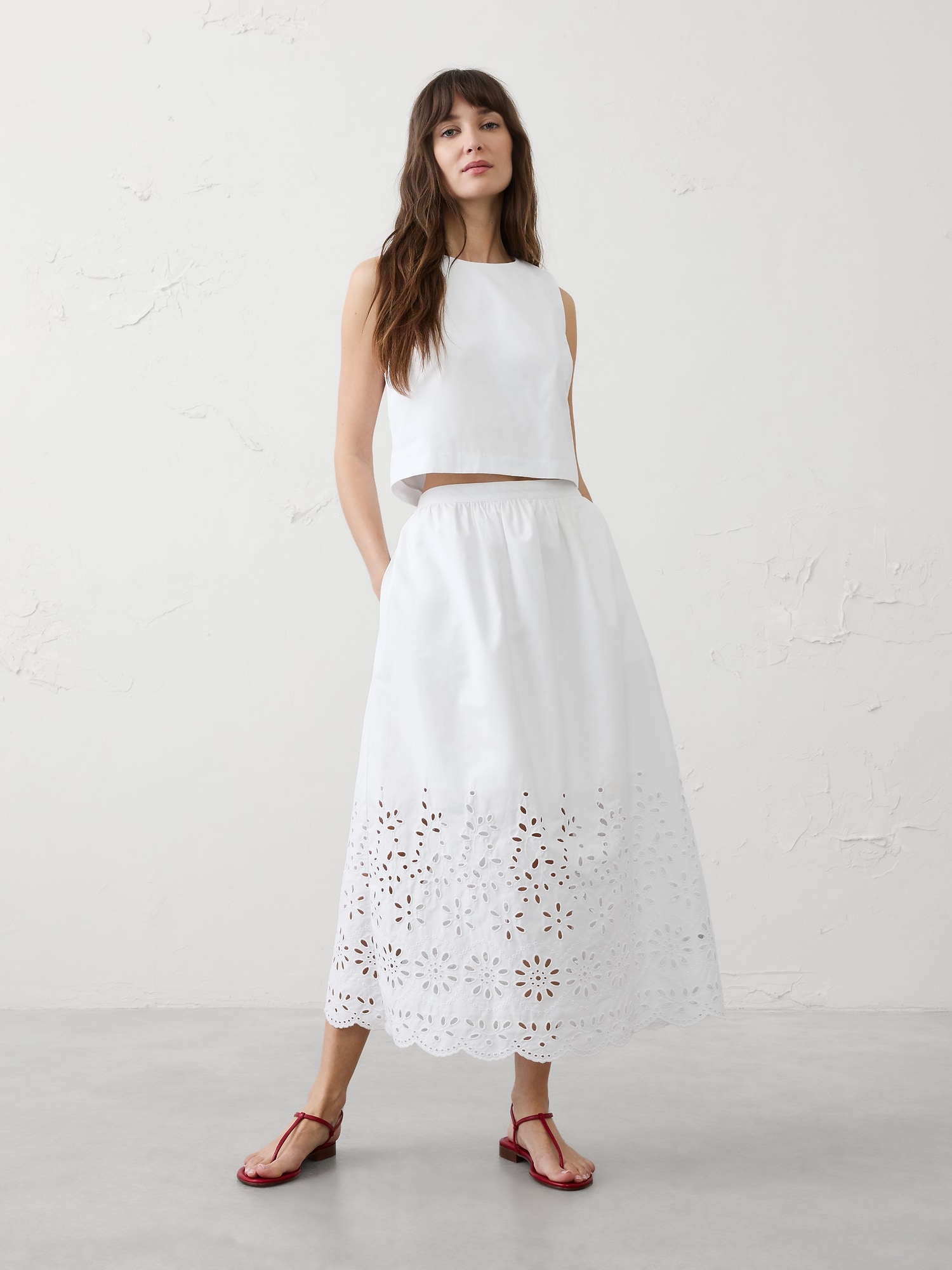 Eyelet Midi Skirt