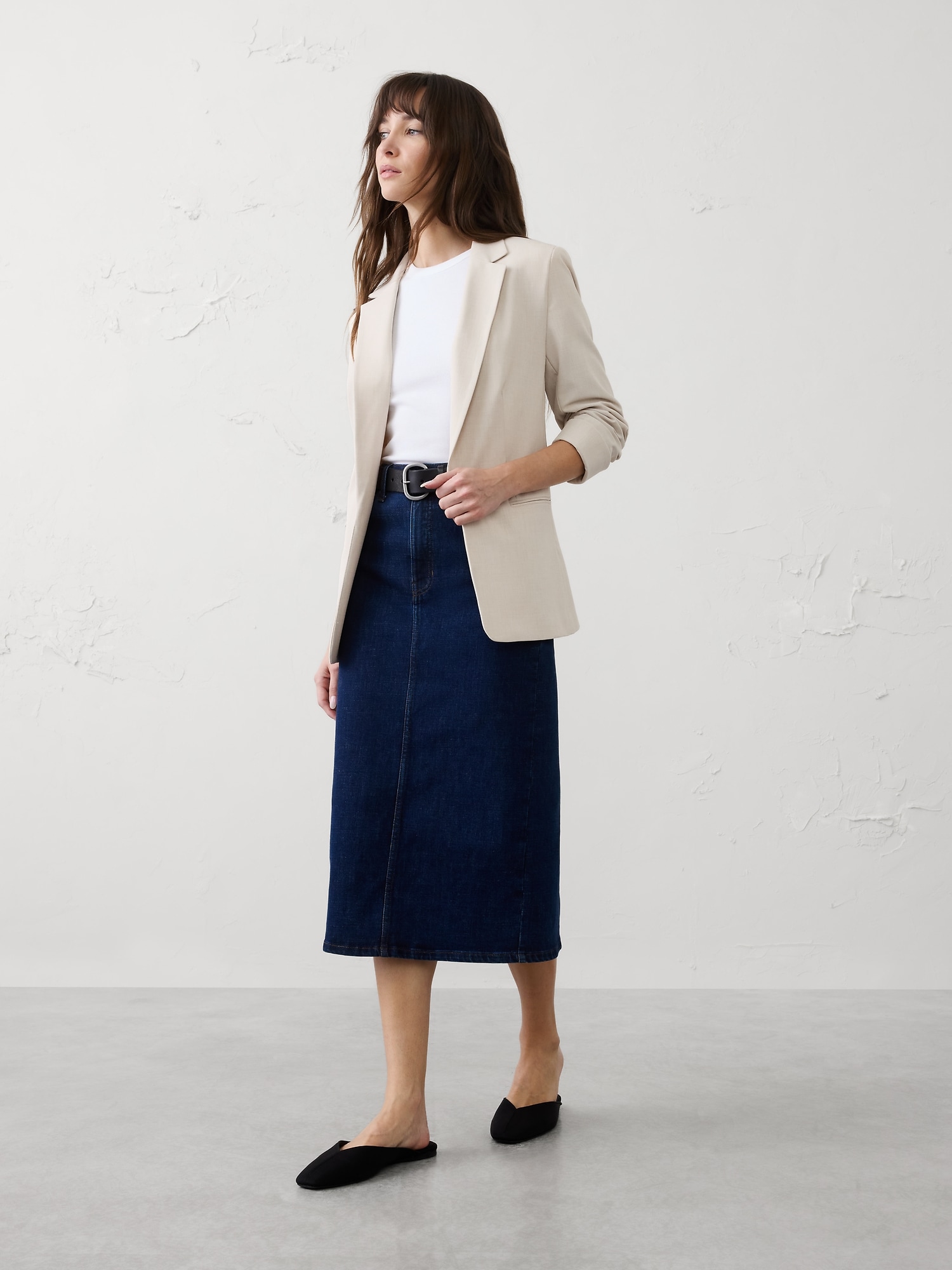 Image number 1 showing, Sculpted Stretch Ruched-Sleeve Blazer