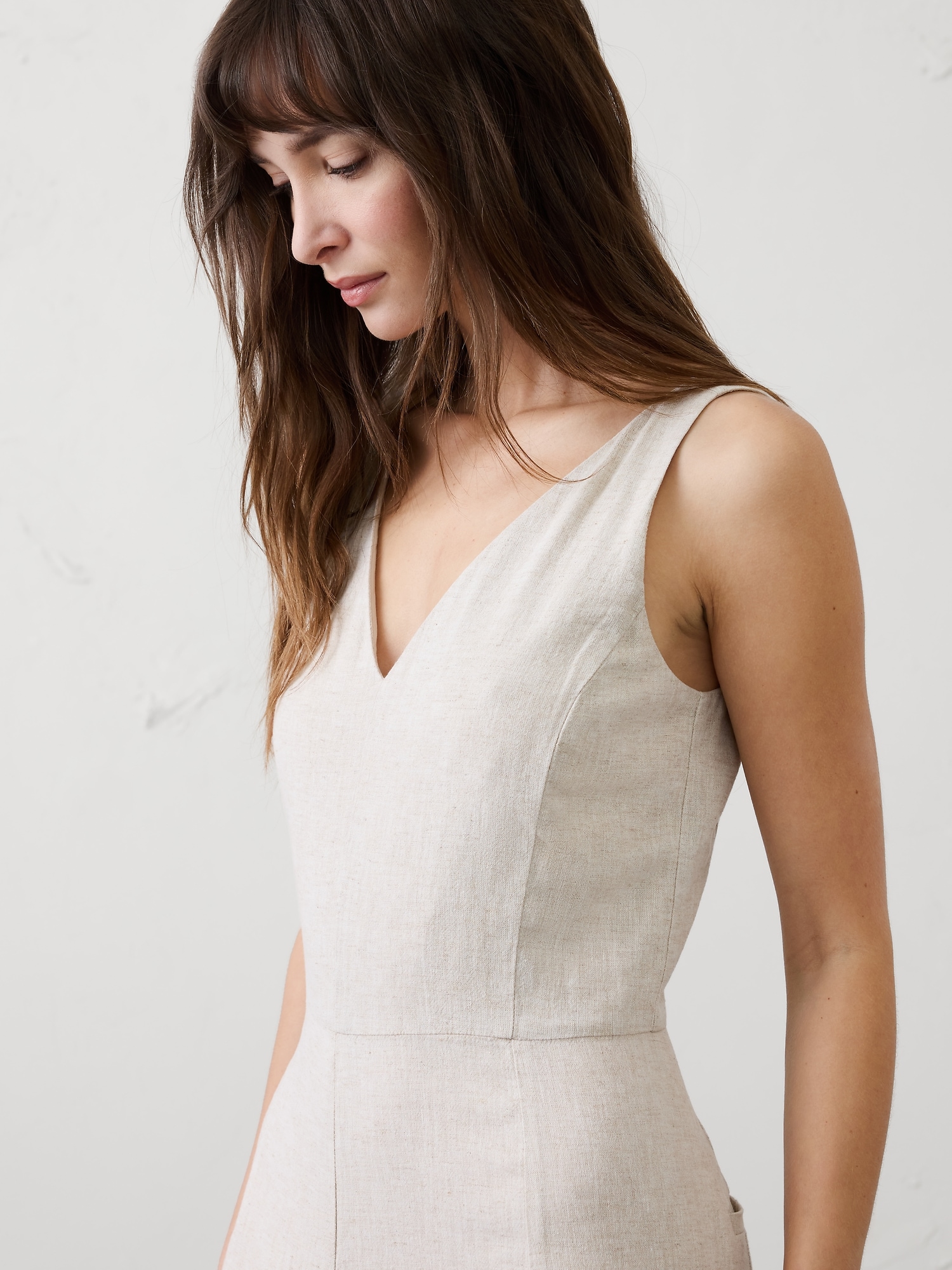 Image number 3 showing, Linen-Blend Vee-Neck Jumpsuit