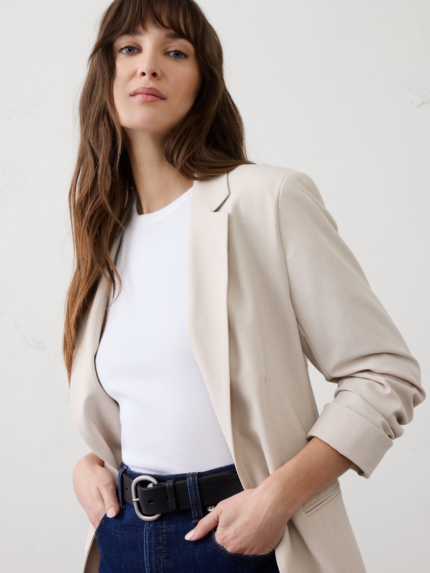 Image number 3 showing, Sculpted Stretch Ruched-Sleeve Blazer