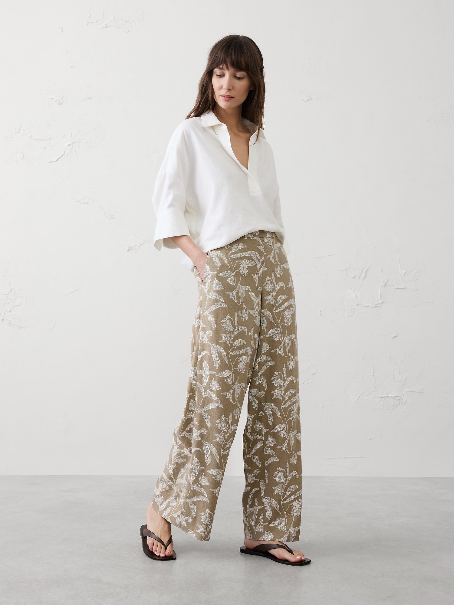 Image number 1 showing, Wide-Leg High-Rise Linen-Blend Pant