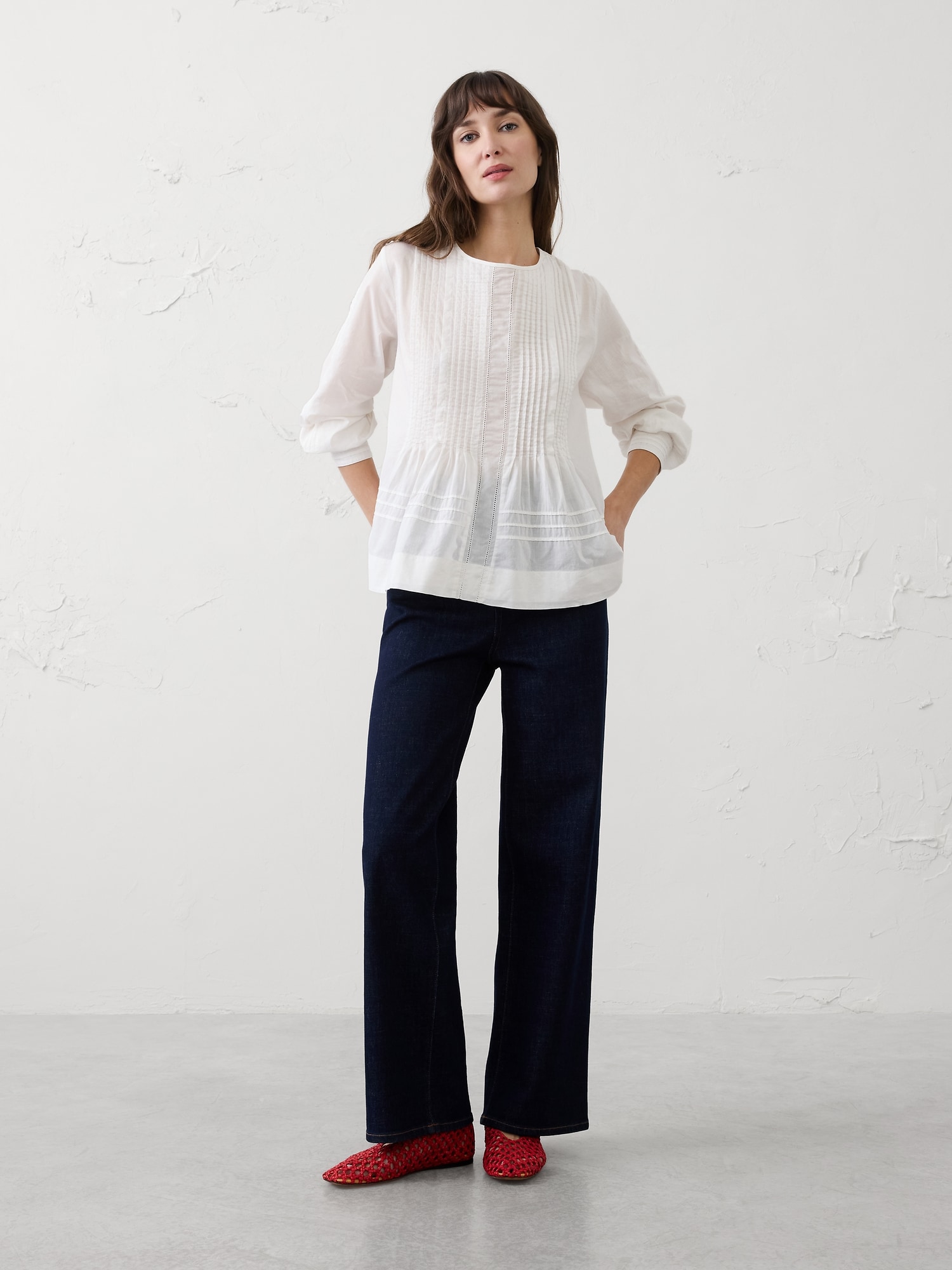 Image number 1 showing, Pintuck Button-Back Top