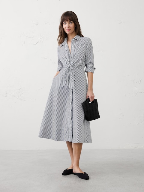 Poplin Wrap-Tie Midi Shirtdress