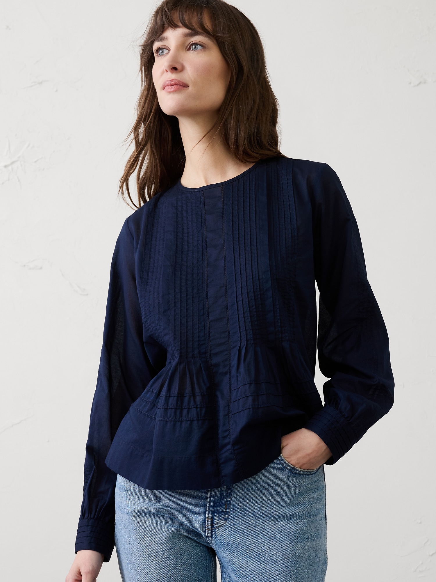 Image number 1 showing, Pintuck Button-Back Top