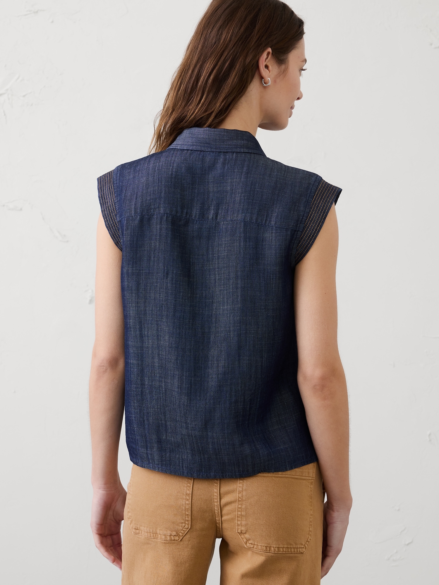 Image number 2 showing, Denim Trapunto Cap-Sleeve Shirt