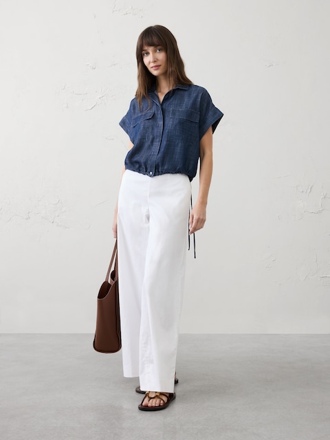 Tencel Chambray Drawstring-Hem Shirt