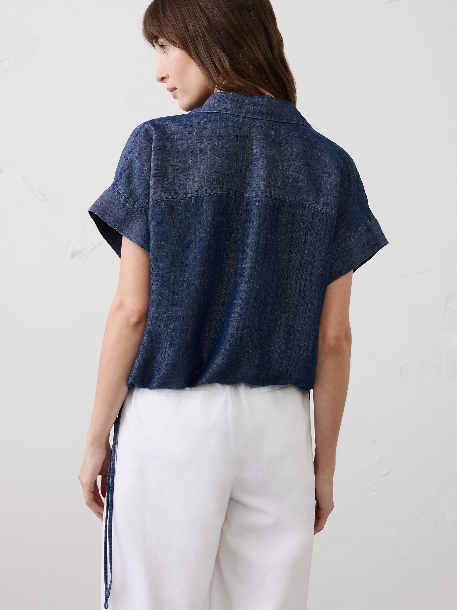 Image number 2 showing, Tencel Chambray Drawstring-Hem Shirt