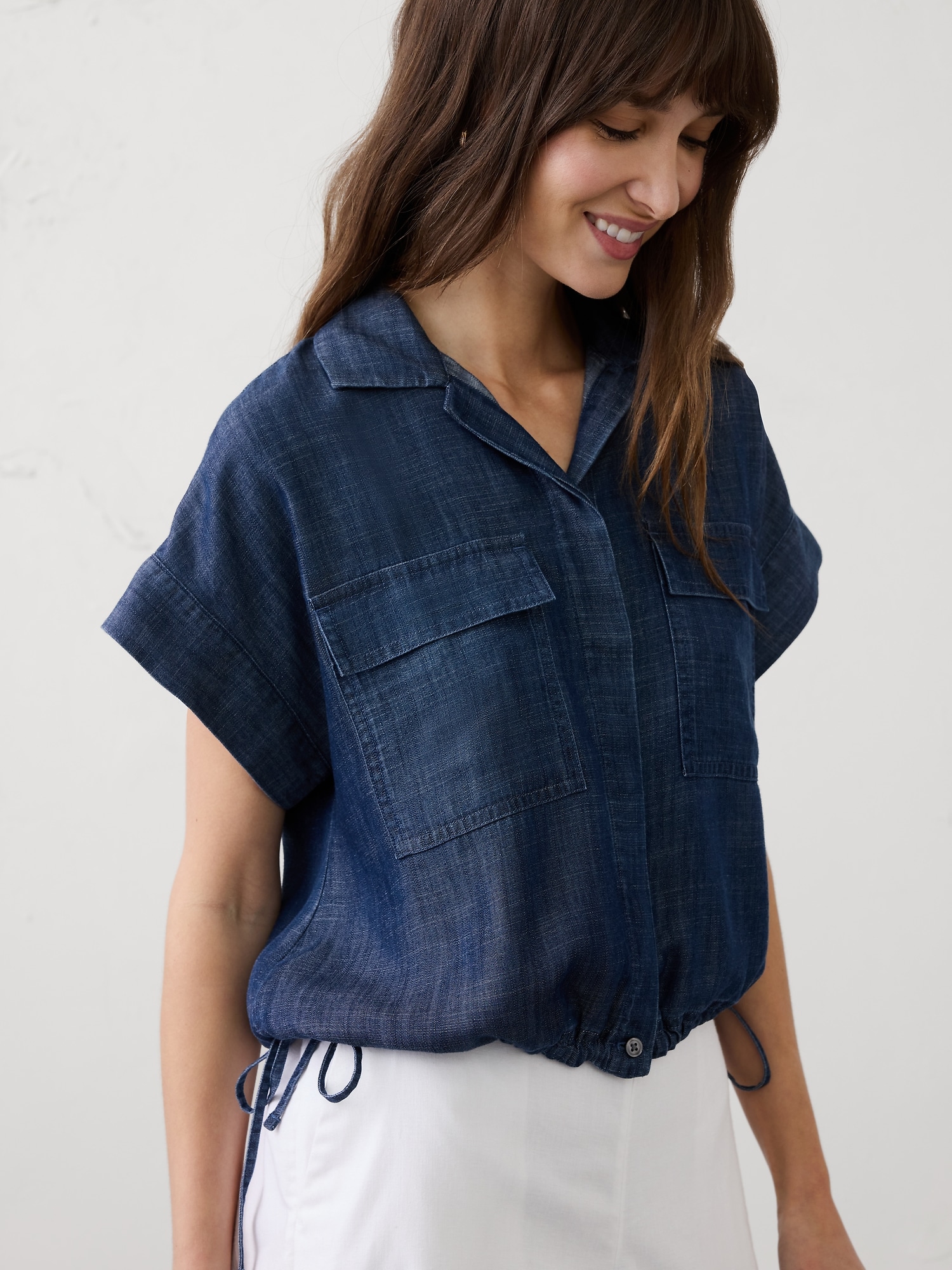 Image number 3 showing, Tencel Chambray Drawstring-Hem Shirt