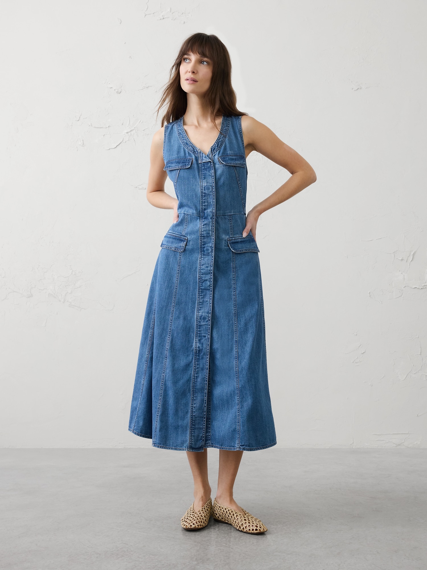 Image number 1 showing, Denim-Sleeve Midi Dress