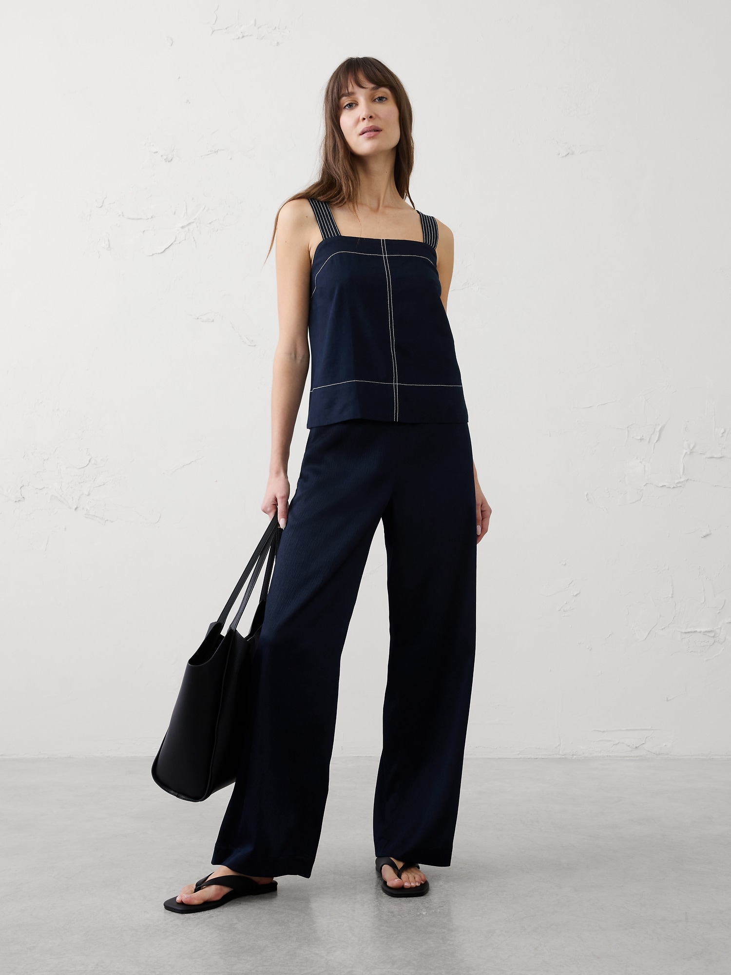 Image number 1 showing, Wide-Leg High-Rise Crinkle Satin Pull-On Pant