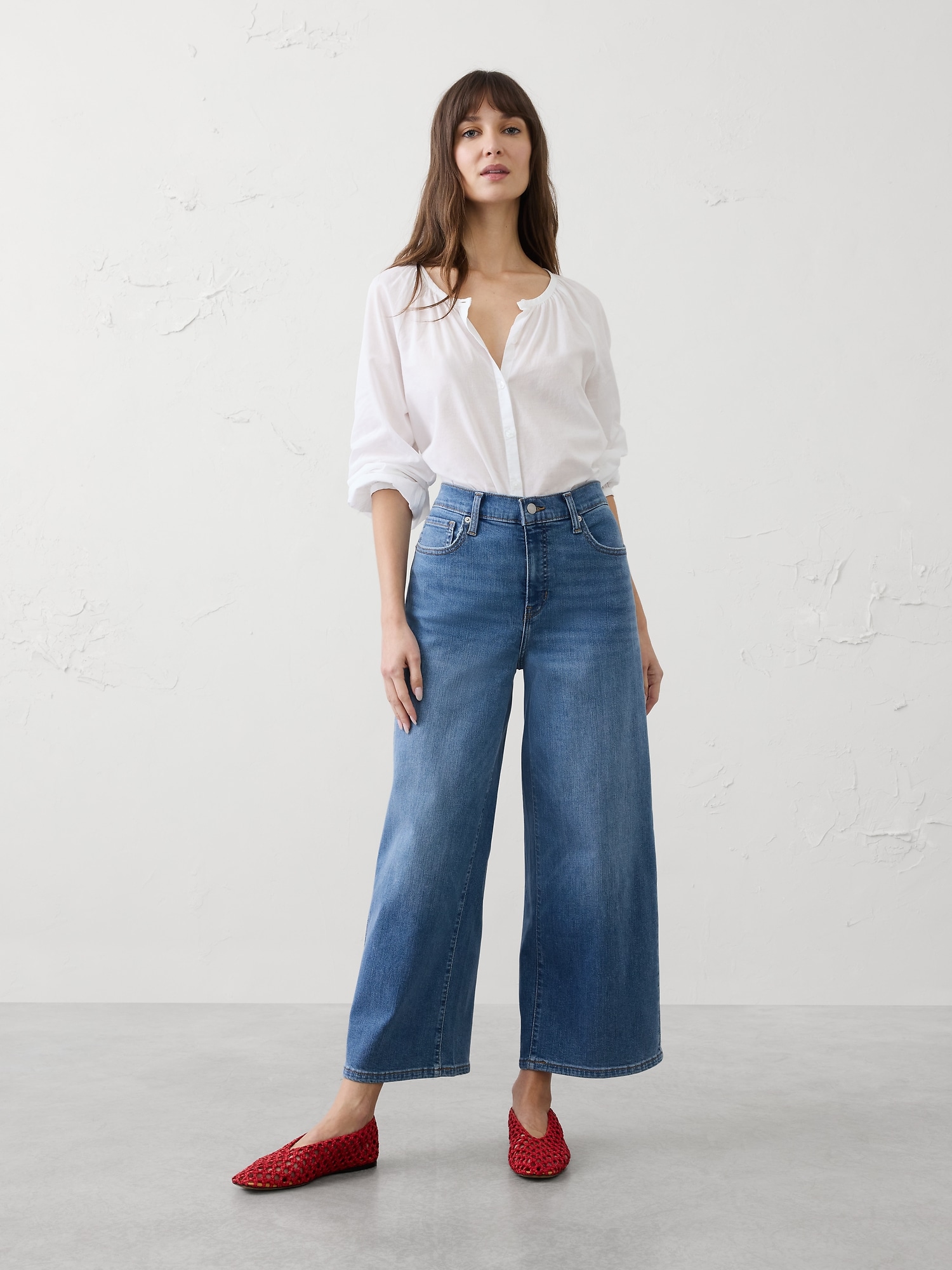 Image number 1 showing, Wide-Leg High-Rise Cropped Jean