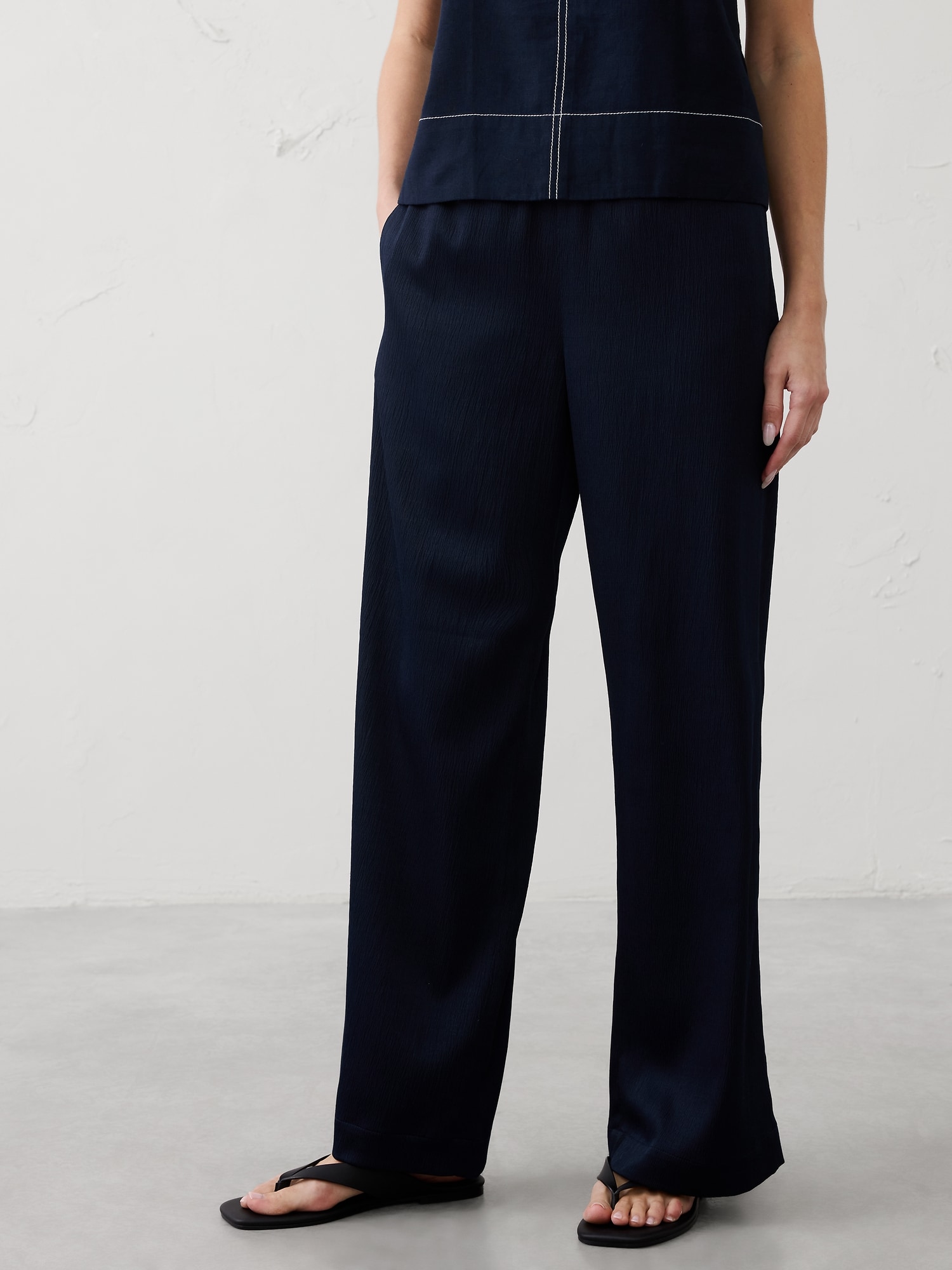 Image number 6 showing, Wide-Leg High-Rise Crinkle Satin Pull-On Pant