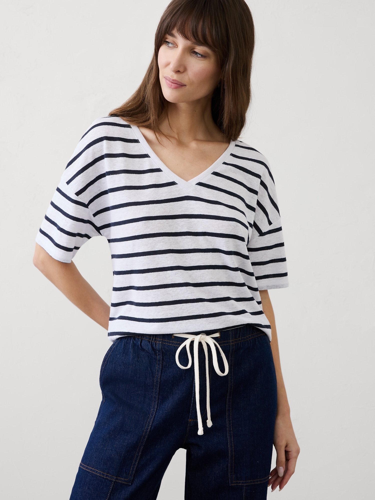 Image number 1 showing, Linen-Blend V-Neck Shirt