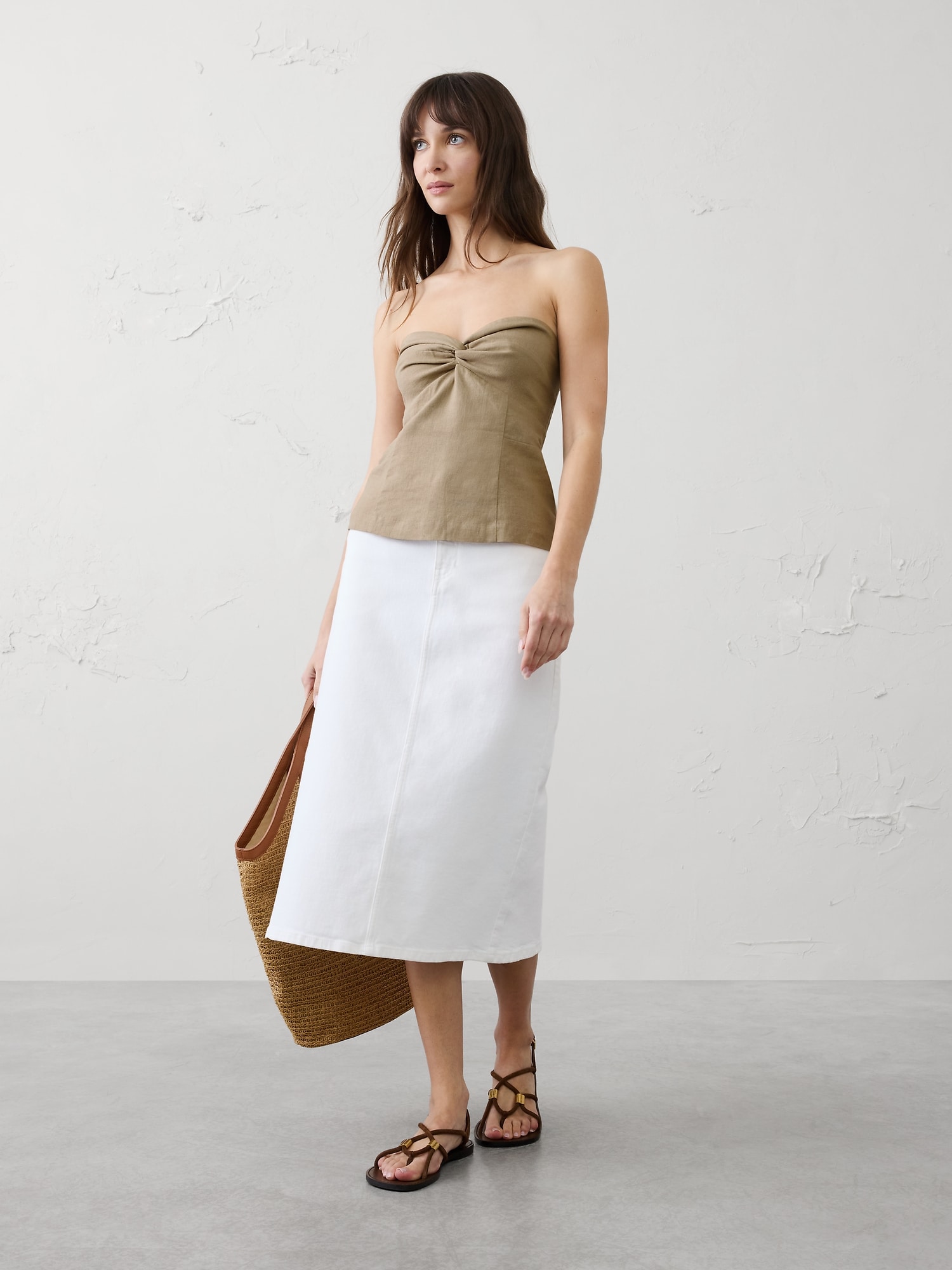 Image number 1 showing, Linen-Blend Strapless Knot-Front Top