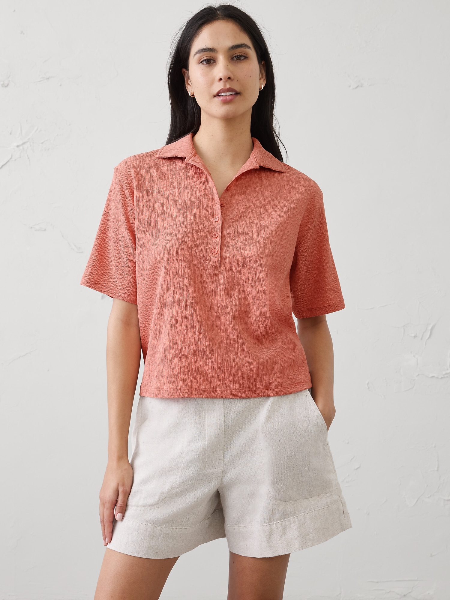 Image number 1 showing, Textured Smocked Polo