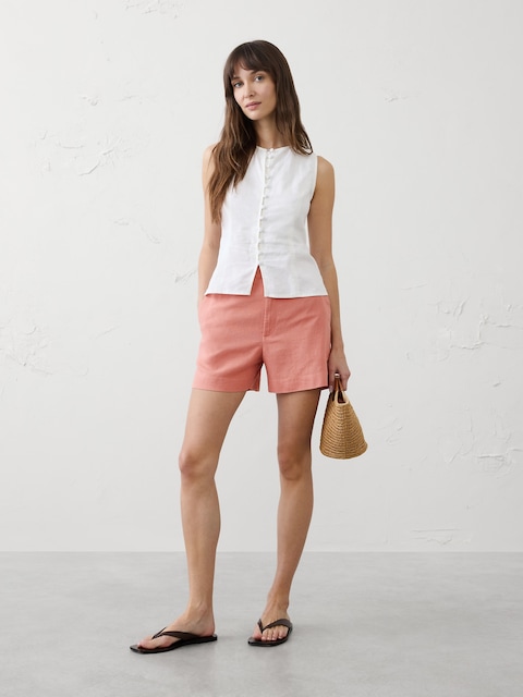 Linen-Blend High-Rise Short