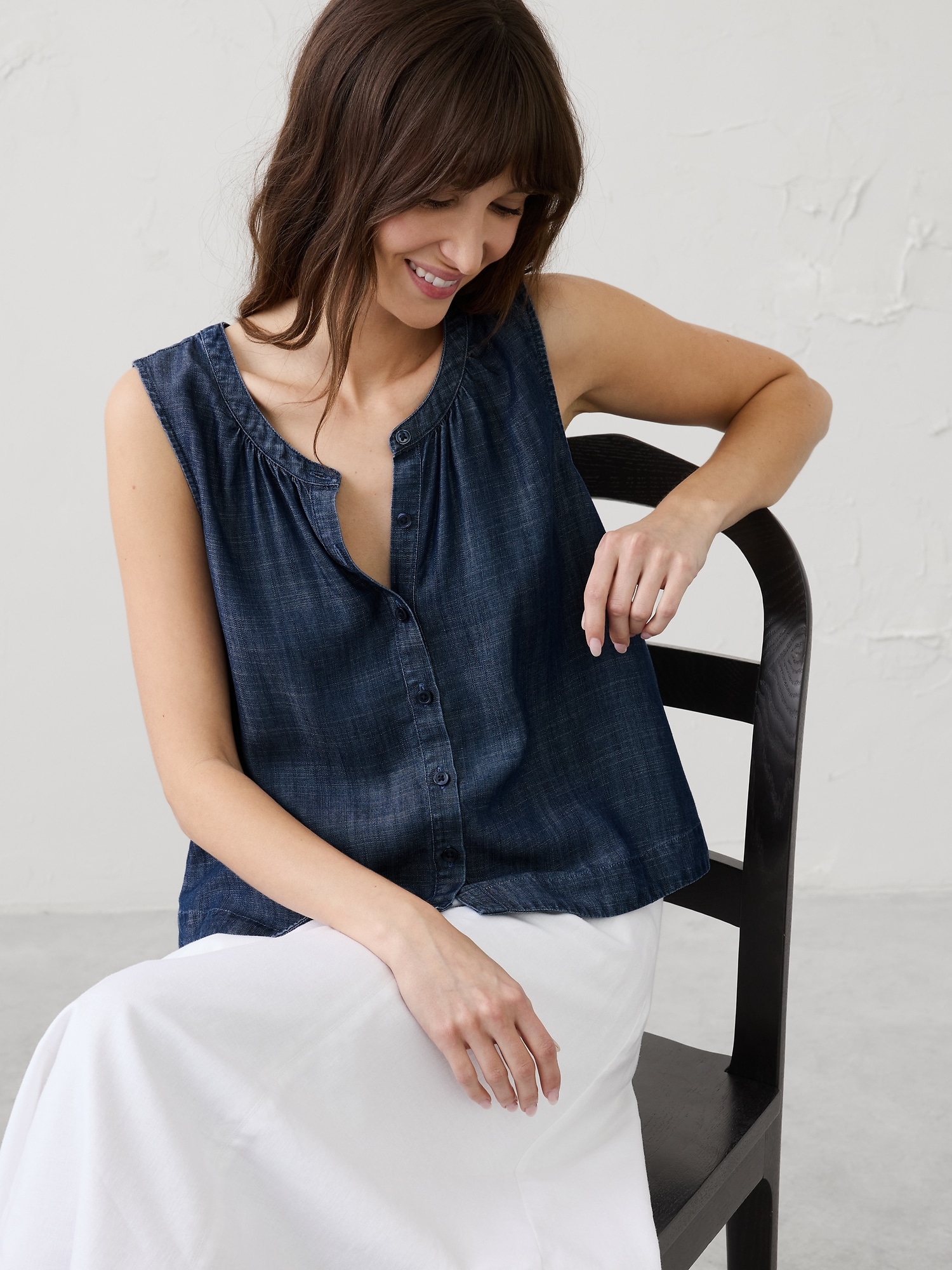 Image number 1 showing, Chambray Shirred Shirt