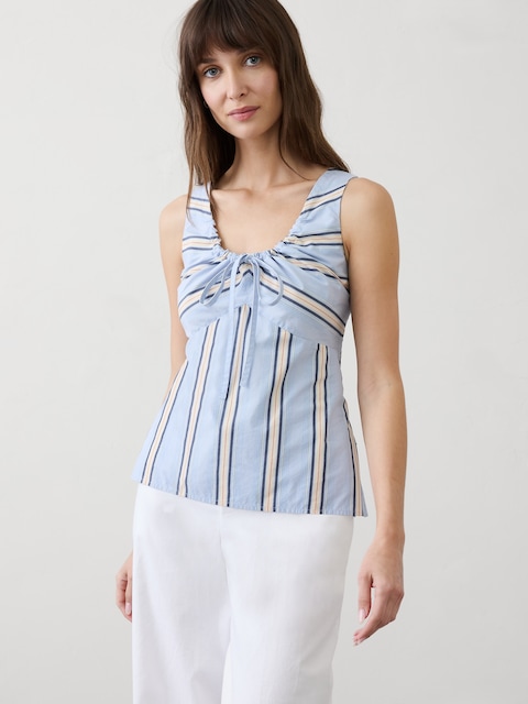 Poplin Cinched Neck-Tie Top