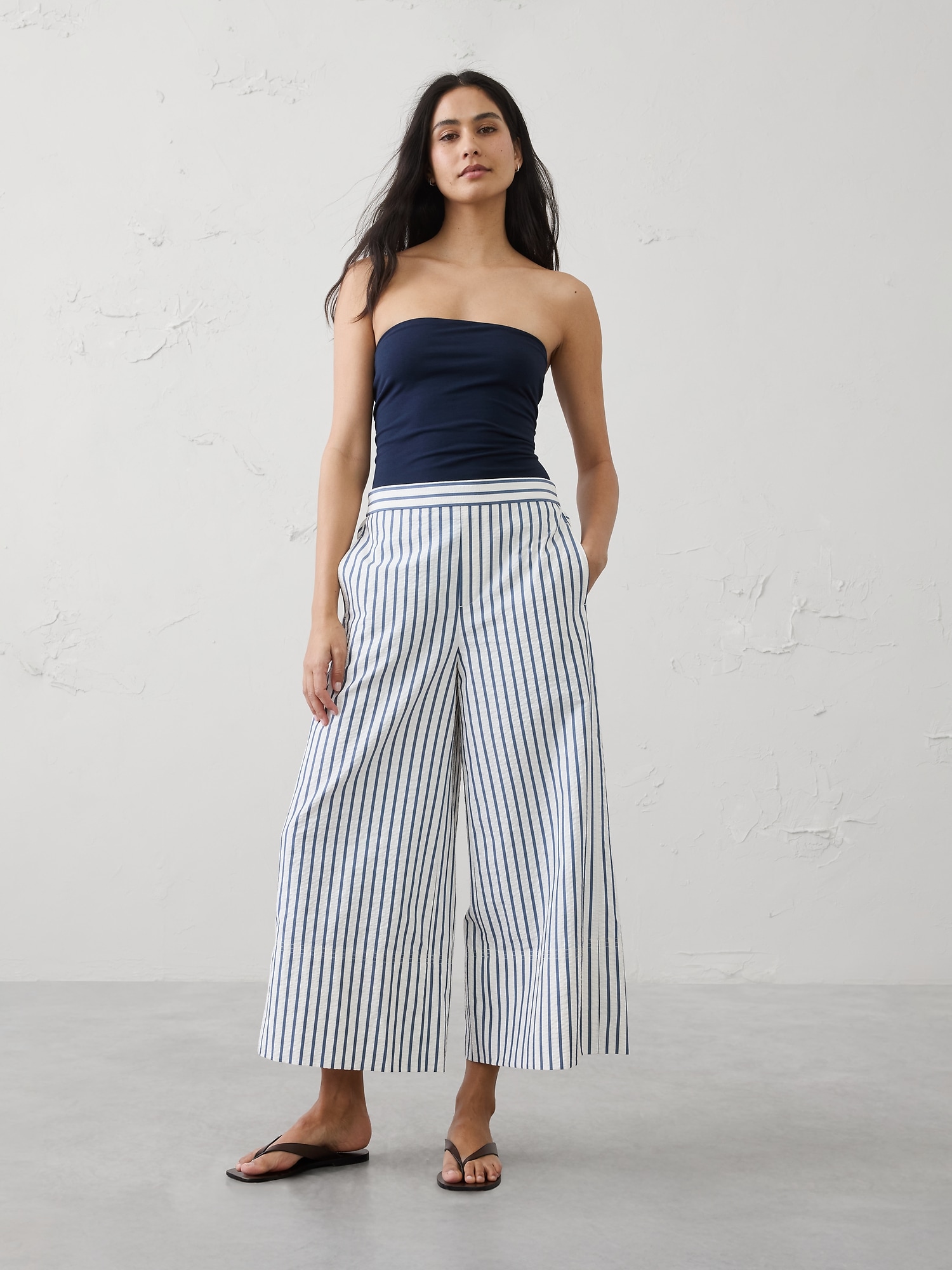 Image number 1 showing, Anyday Wide-Leg High-Rise Seersucker Cropped Pant